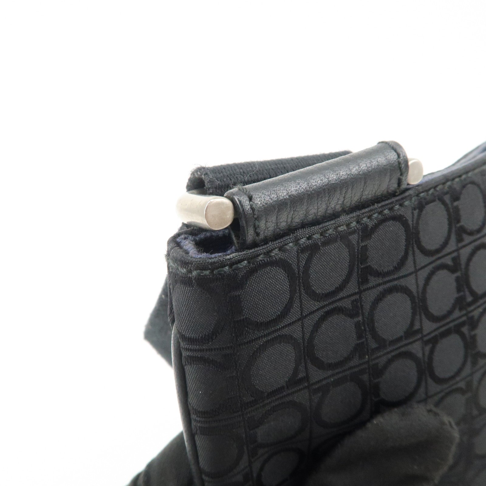 Ferragamo Gancini Canvas Shoulder Bag Black Silver HDW