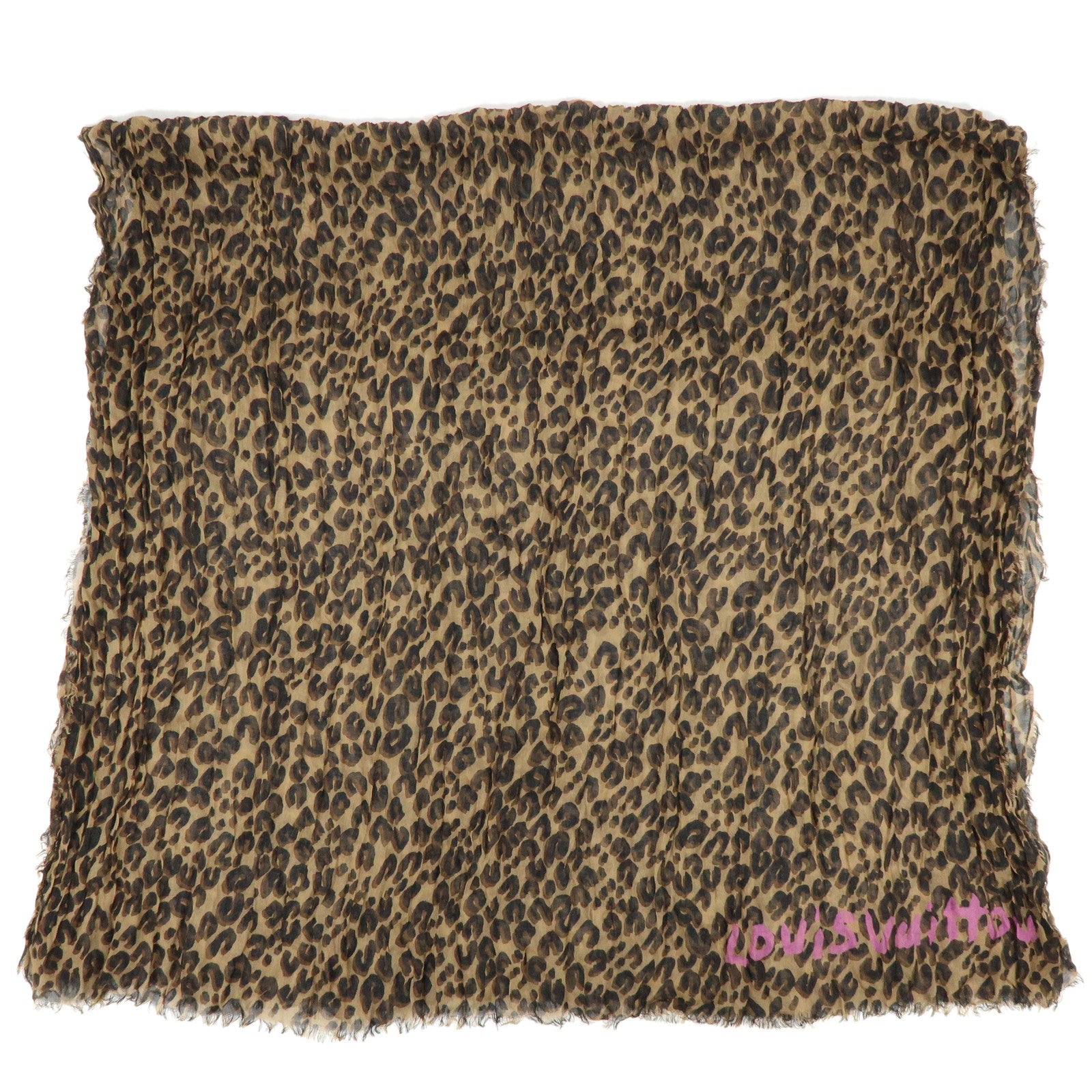 Louis Vuitton Etole Leopard Cashmere Silk Scarf Shawl Brown M75227