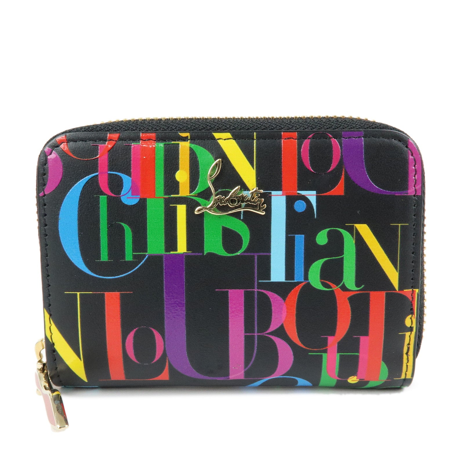 希少 Christian Louboutin マルチカラー ケース Christian Louboutin Leather Card Case Coin Case Black Multicolor