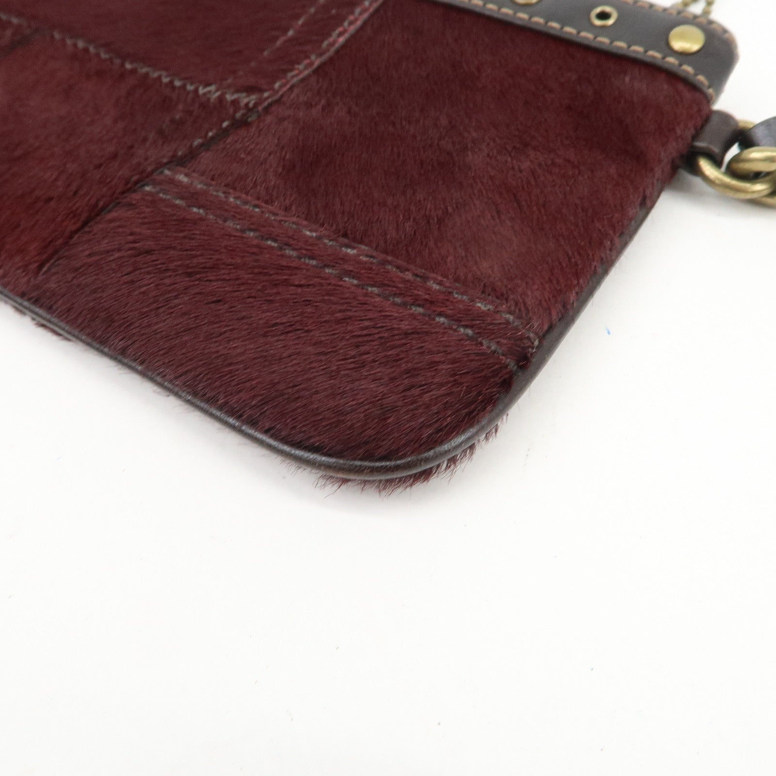 COACH Unborn Calf Leather Pouch Cosmetic Pouch Bordeaux Brown