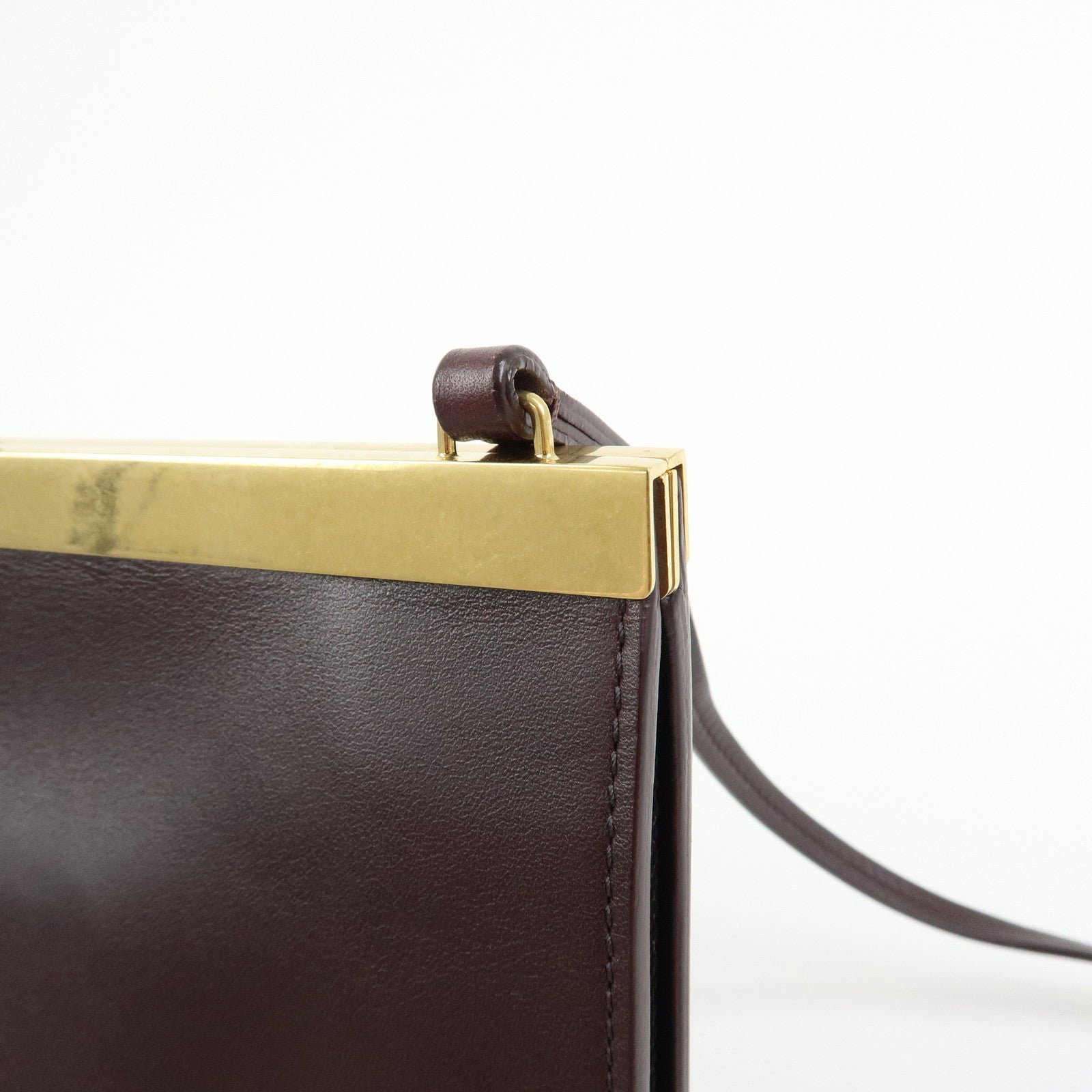 CELINE Leather Mini Clasp Shoulder Bag Dark Brown 181053ASG