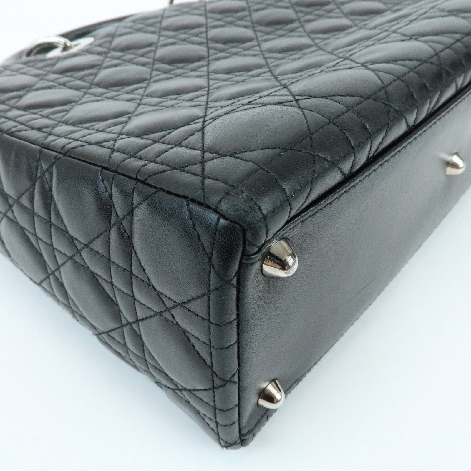Christian Dior Cannage Leather Tote Bag Hand Bag Black
