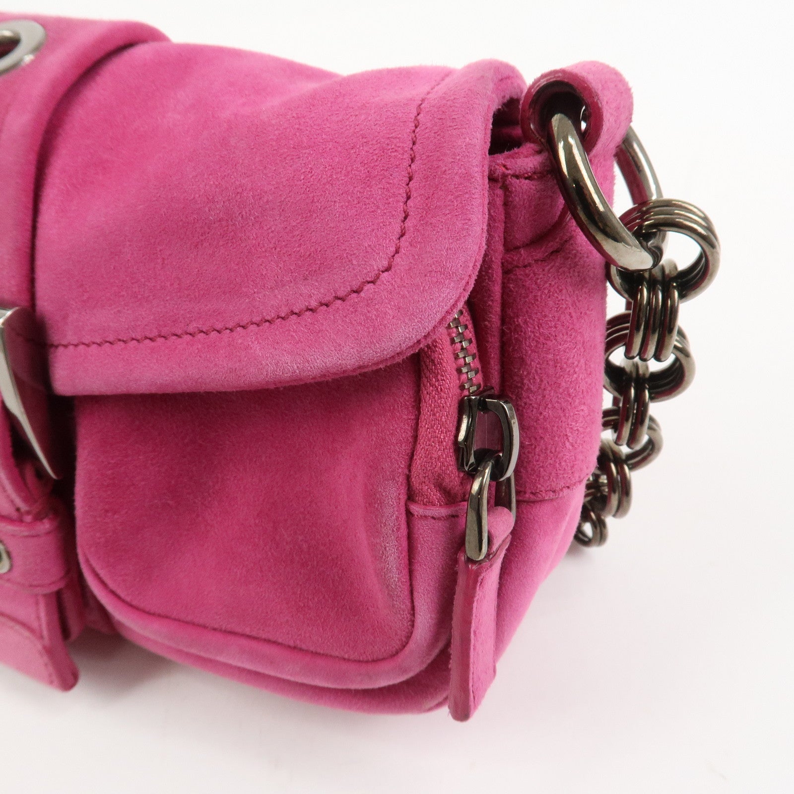 PRADA Triangle Logo Suede Shoulder Bag Hand Bag Pink BR2635