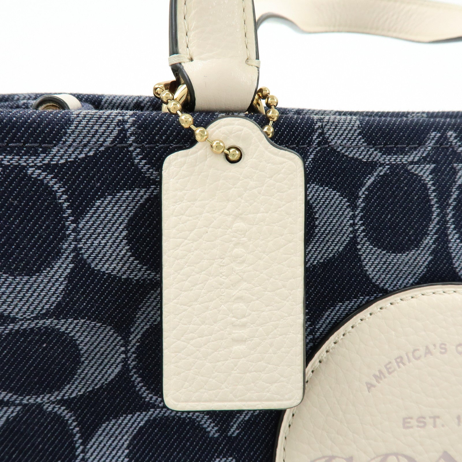 COACH Dempsey Signature Denim Leather 2Way Shoulder Hand Bag Navy