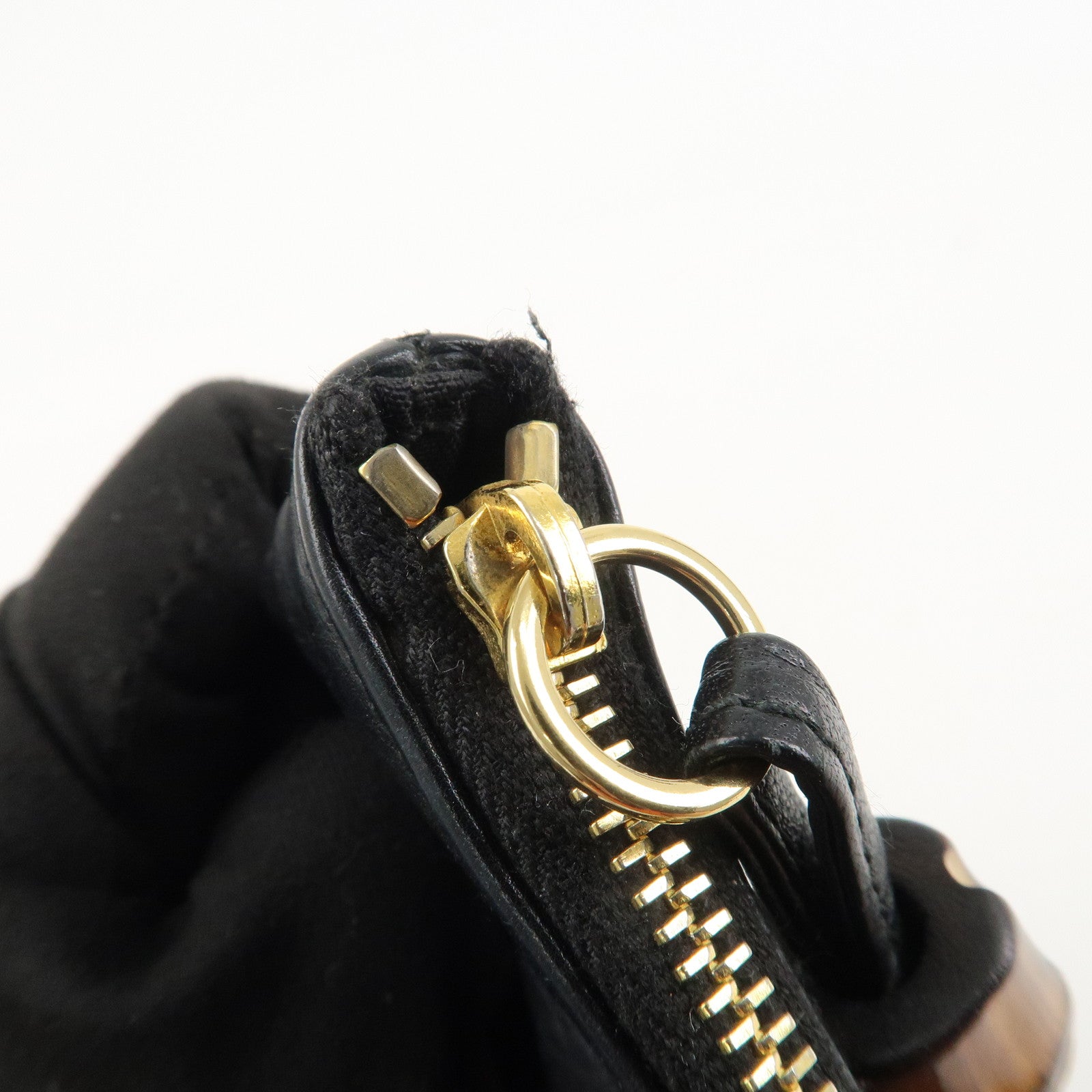 GUCCI Bamboo Leather Clutch Bag Black Gold Hardware 218496 Used