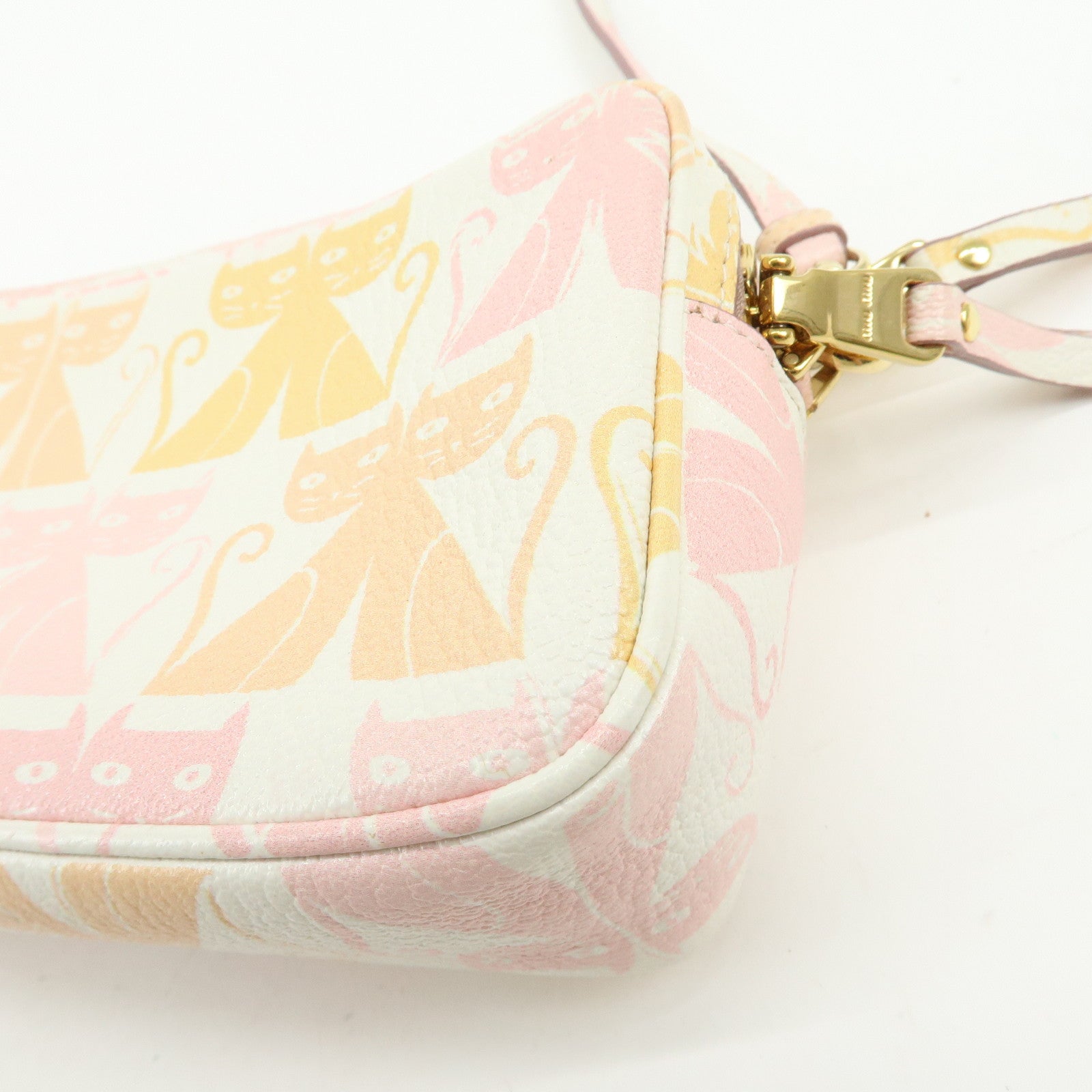 MIU MIU Cat Madras Leather Shoulder Bag Pink Orange White 5NF011