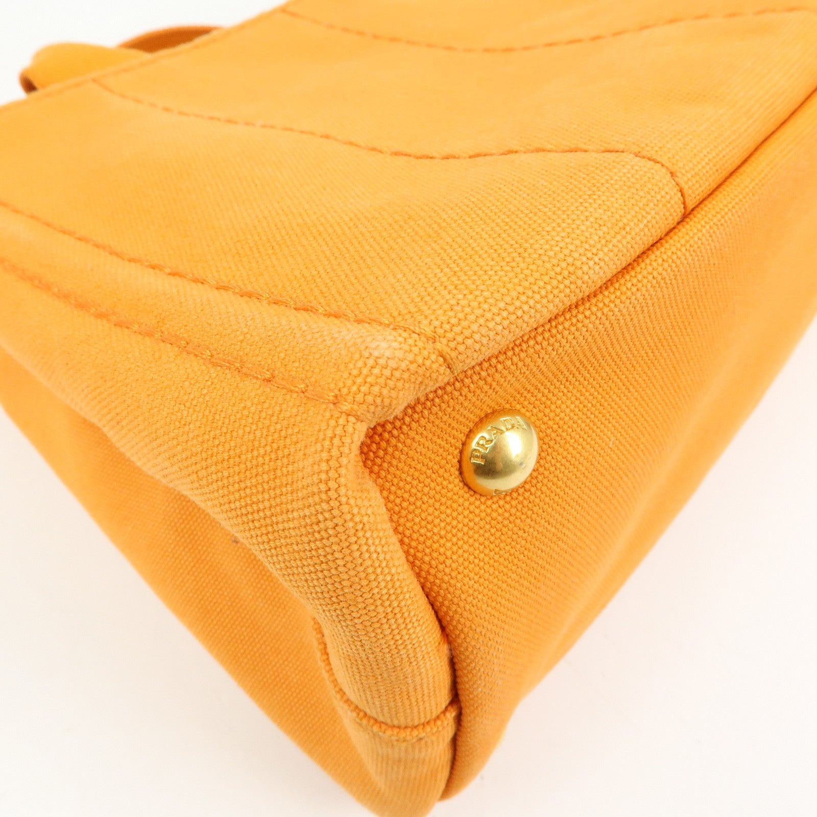 PRADA Triangle Logo Canapa Mini Canvas Tote Hand Bag Orange BN2439