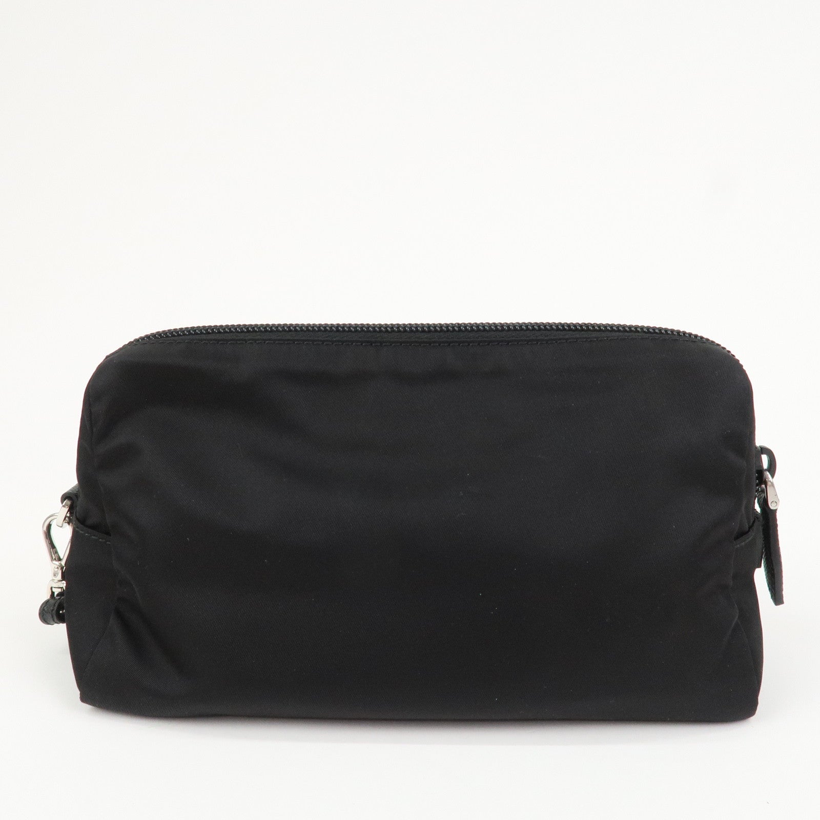 PRADA Logo Nylon Leather Pouch Cosmetic Pouch Black 1NE693
