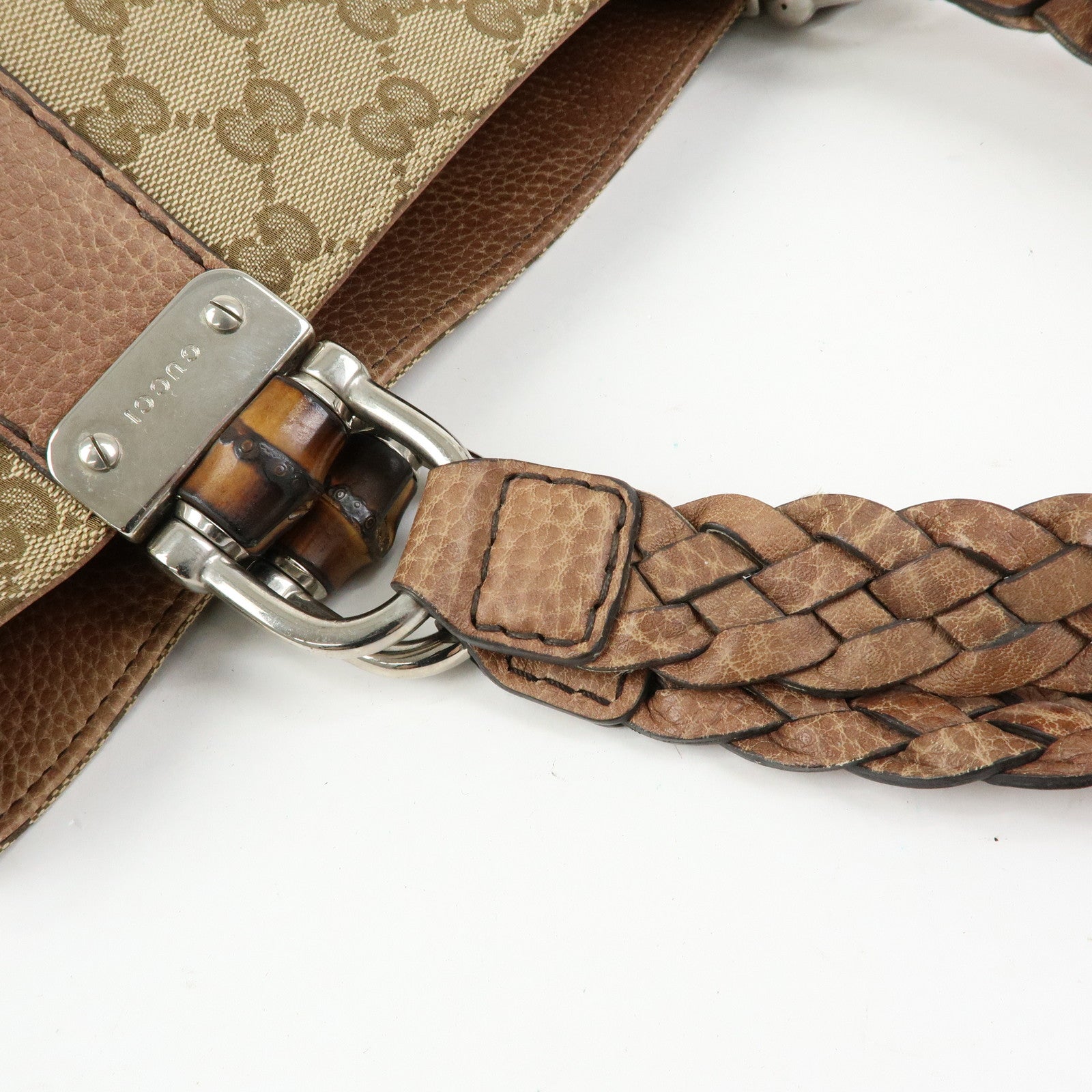 GUCCI Bamboo GG Canvas Leather Tote Bag Hand Bag Beige Brown 232947