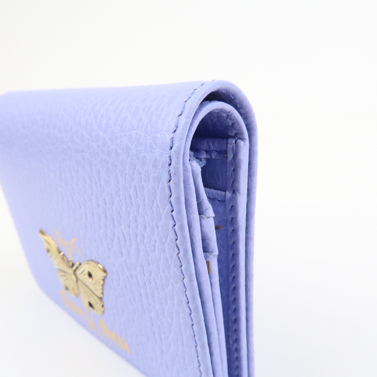 GUCCI Butterfly Calf Leather Bi-Fold Compact Wallet Purple 516929
