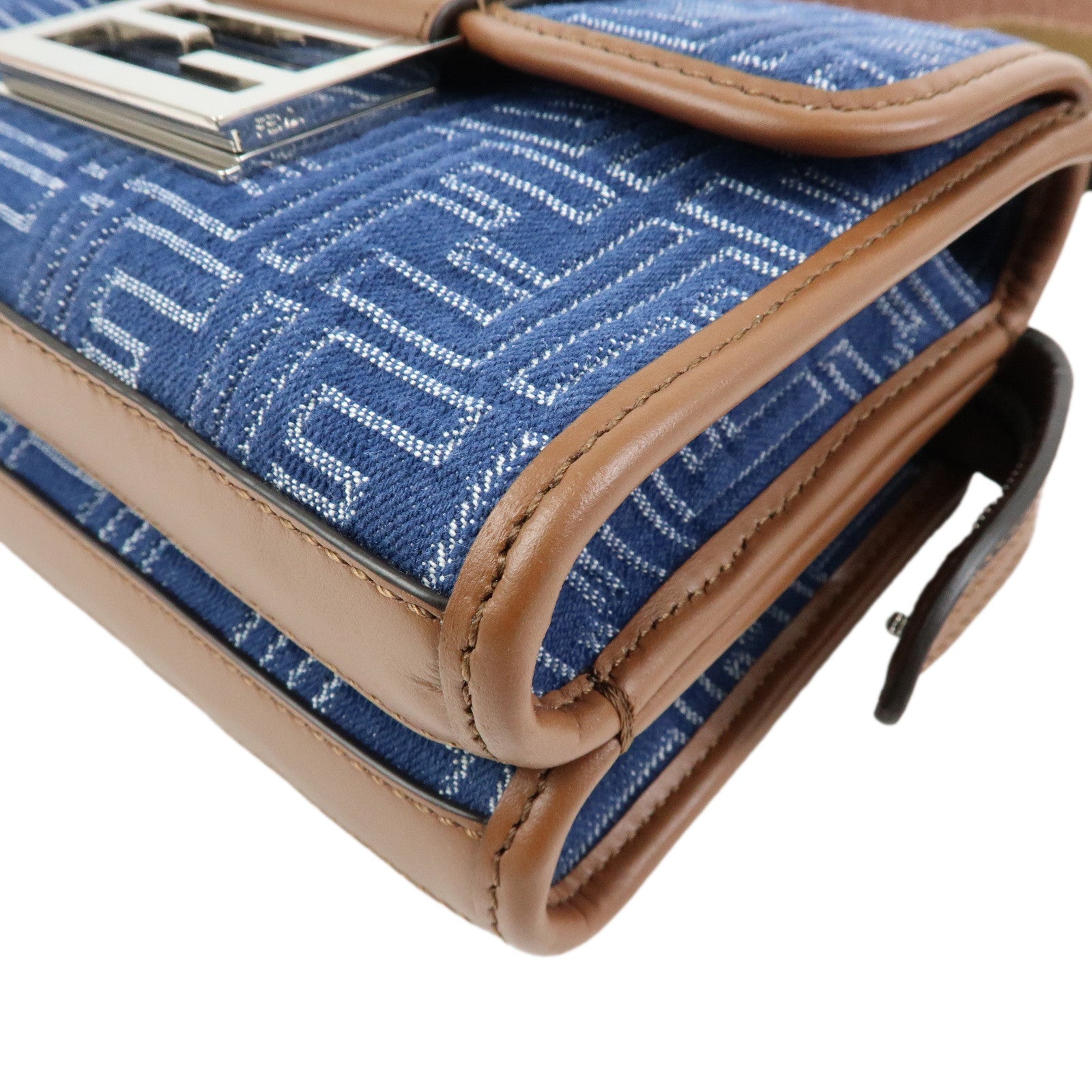 FENDI Zucca Canvas Leather Shoulder Bag Double Bucket Blue 7VA649