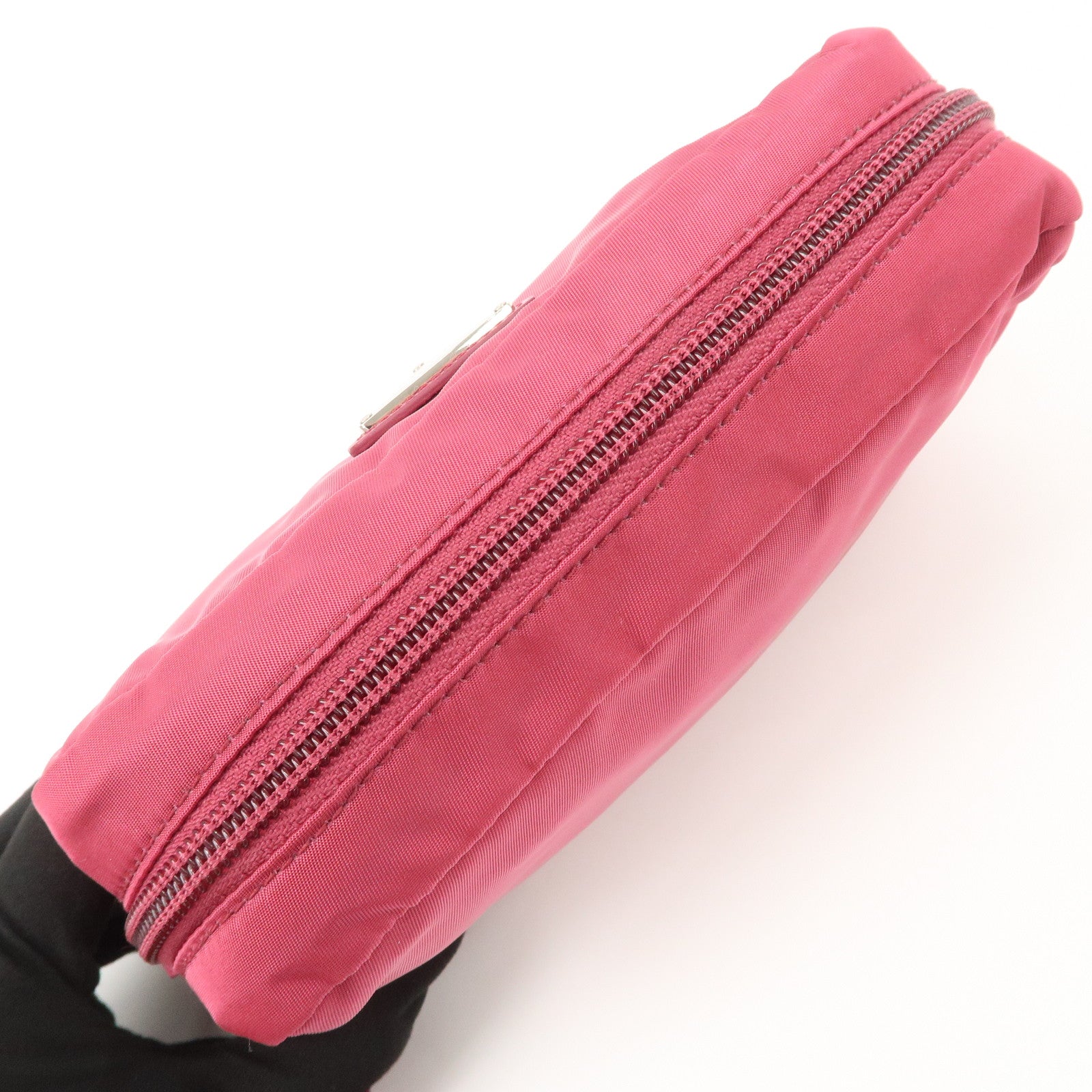 PRADA Triangle Logo Nylon Leather Pouch Pink 1NE693 Used