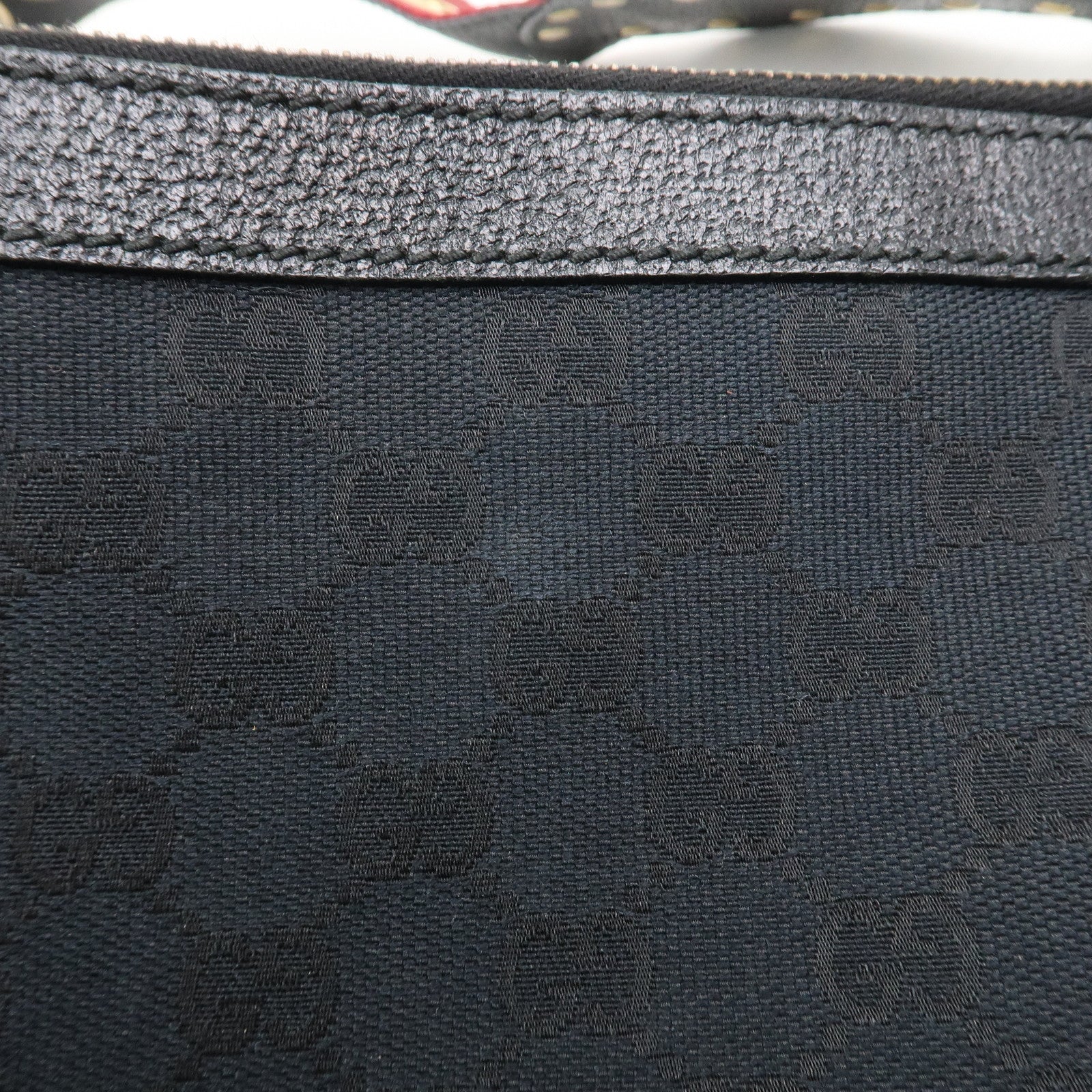 GUCCI Sherry GG Canvas Leather Studs Shoulder Bag Black 144011