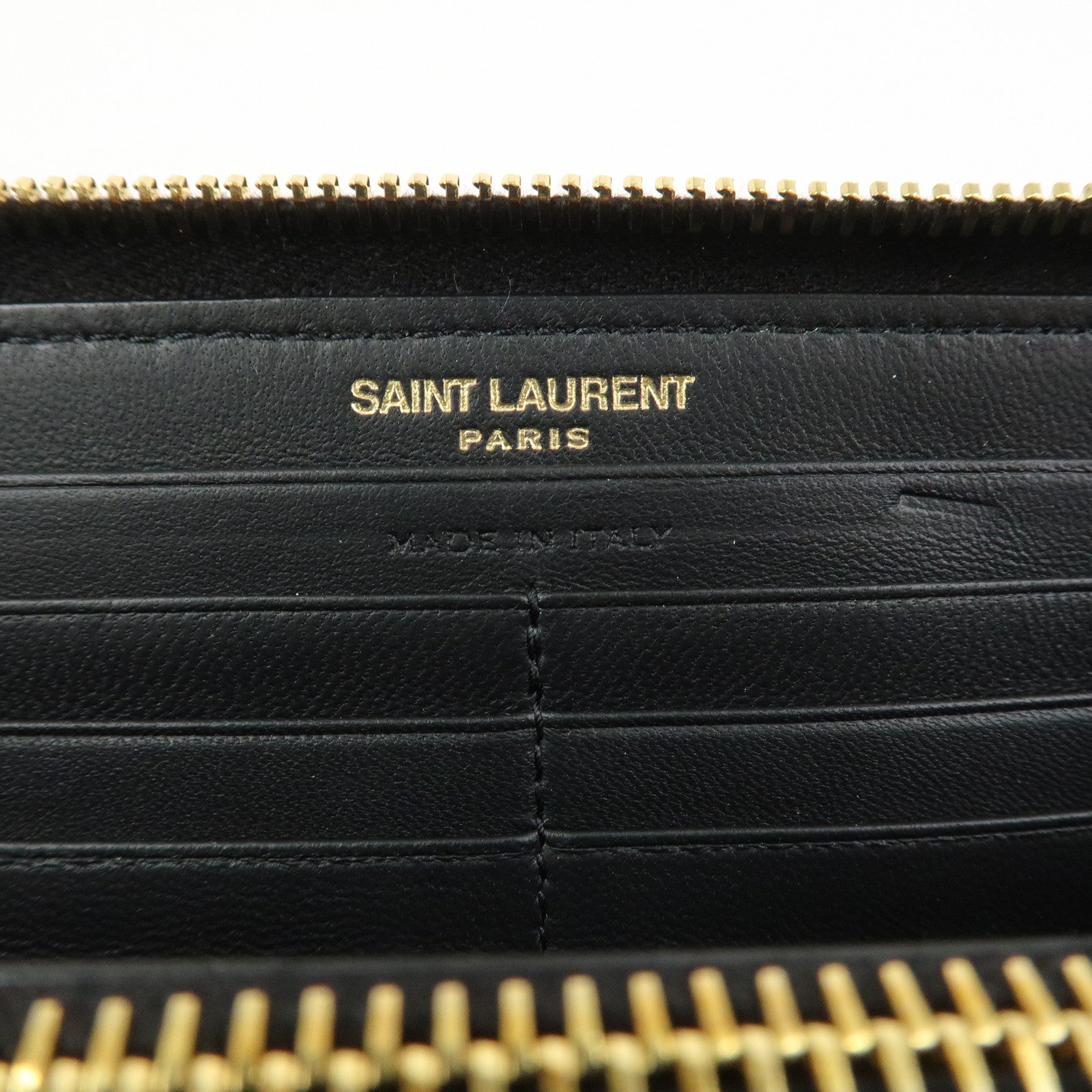 SAINT LAURENT Logo Emboss Leather Zippy Long Wallet Black