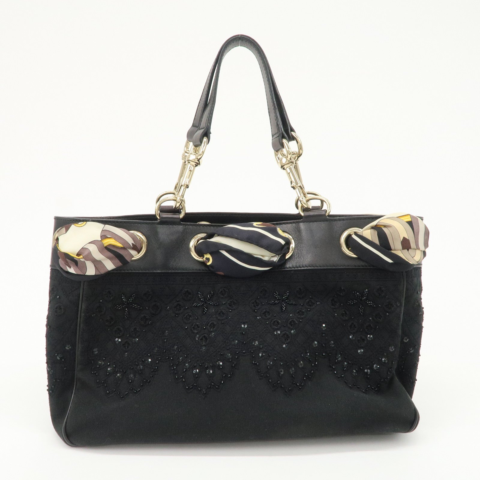 GUCCI Canvas Leather Hand Bag Tote Bag Black 163861