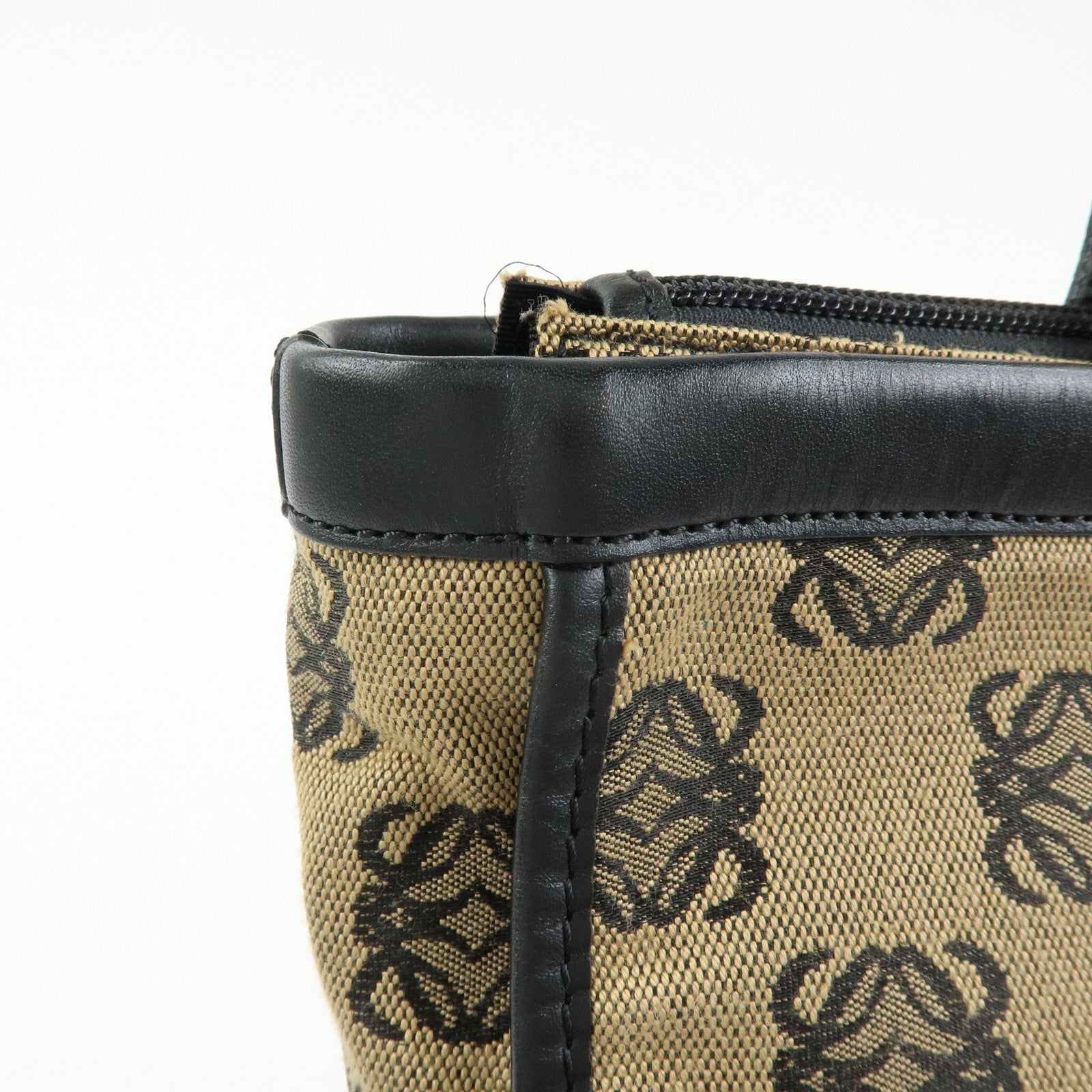 LOEWE Anagram Jacquard Canvas Leather Tote Bag Beige Black