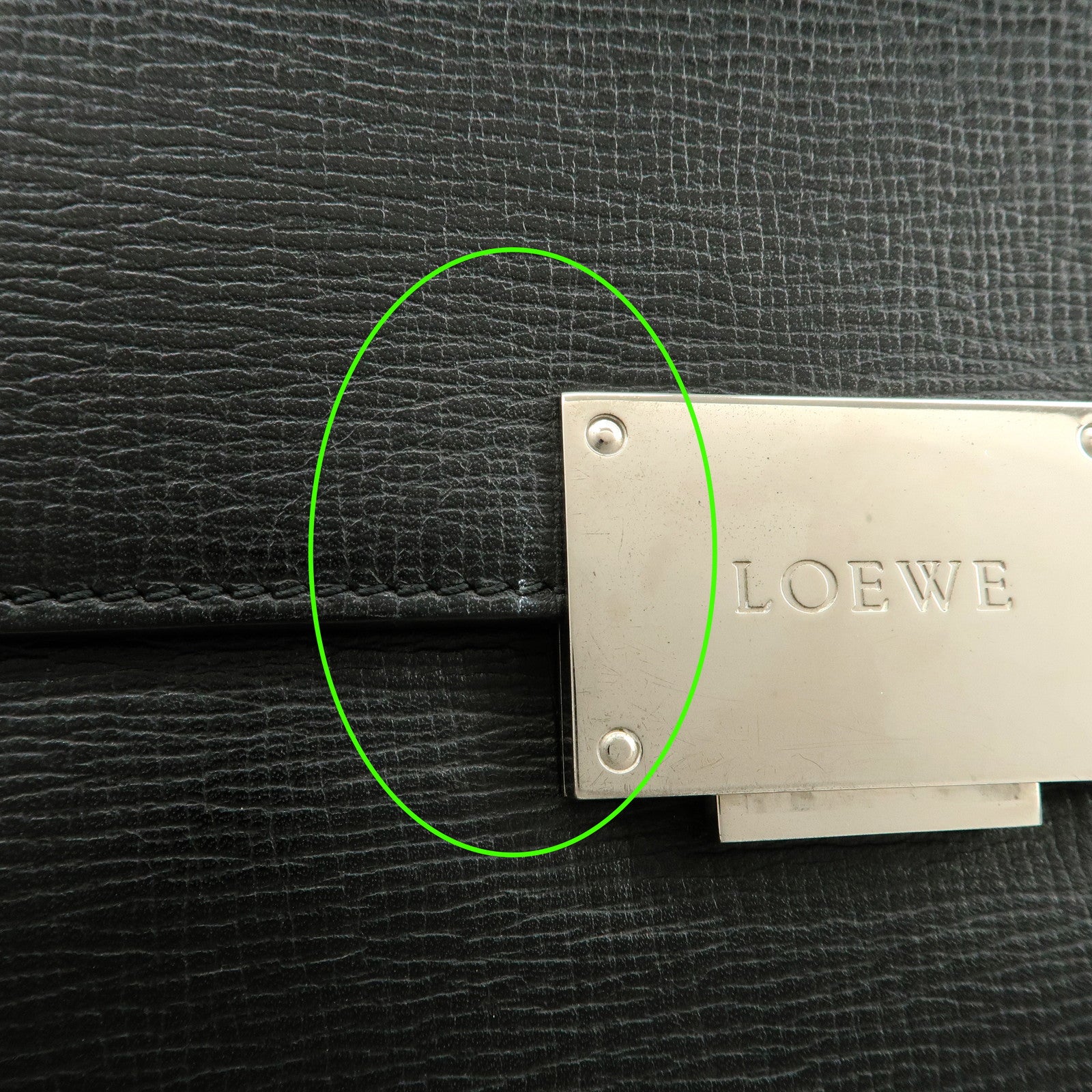 LOEWE Logo Leather Clutch Bag Black Silver Hardware