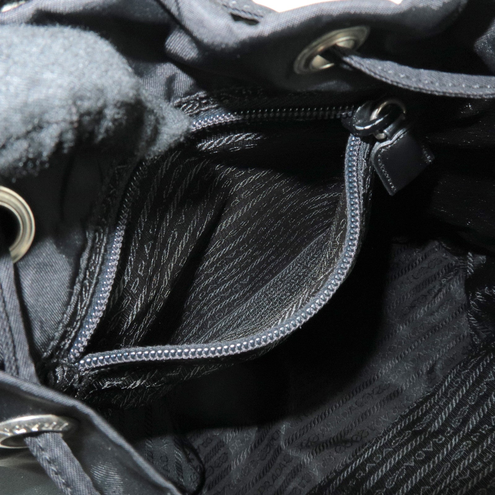 PRADA Triangle Logo Nylon Leather Backpack Rucksack Black B4650F