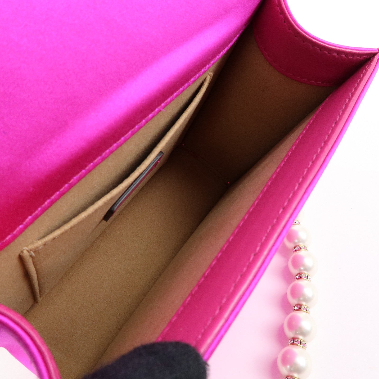 JIMMY CHOO Varenne Avenue Quad Satin Pearl Beads Shoulder Bag Pink