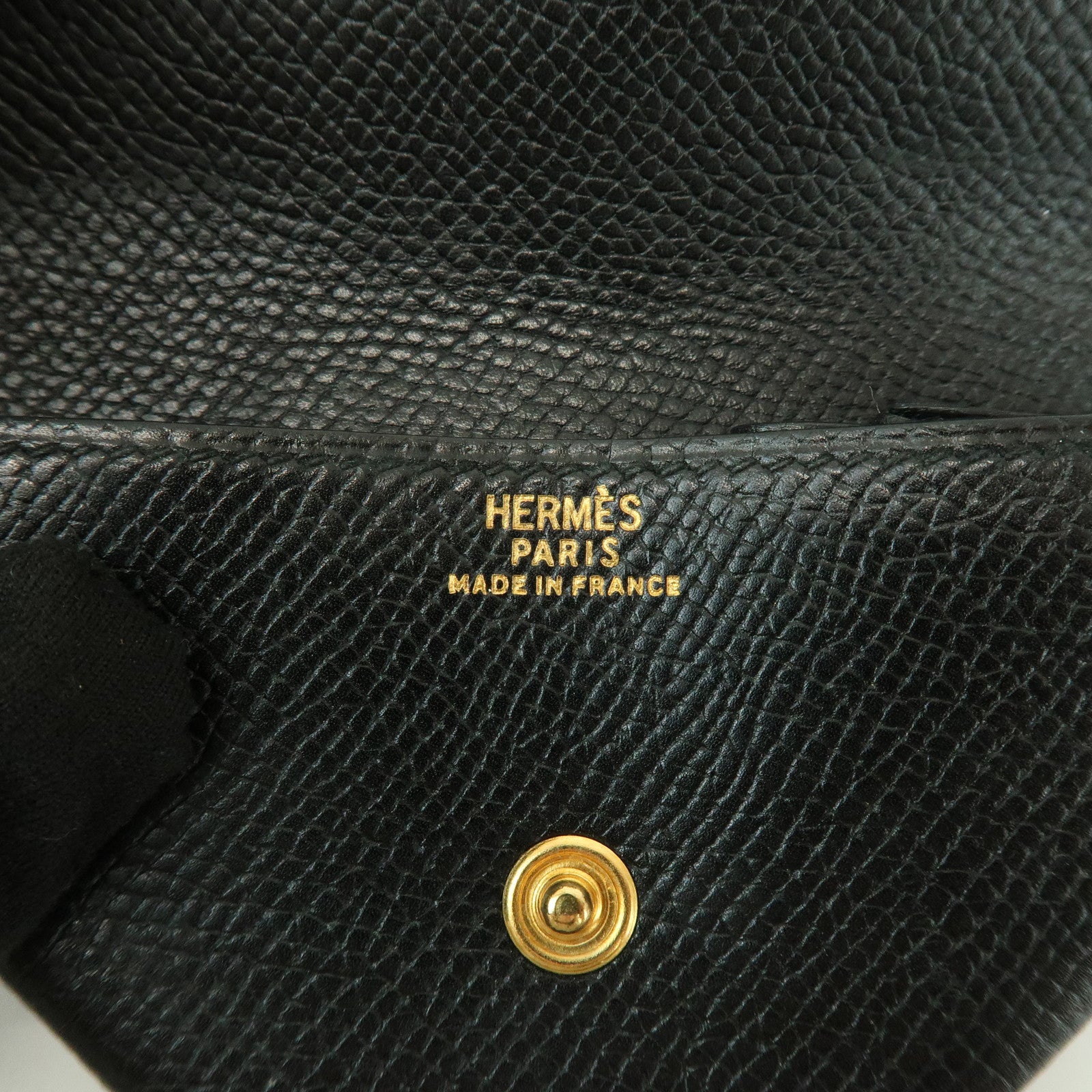 HERMES Logo Chevrelle Coin Case Coin Purse 〇S Stamped Black
