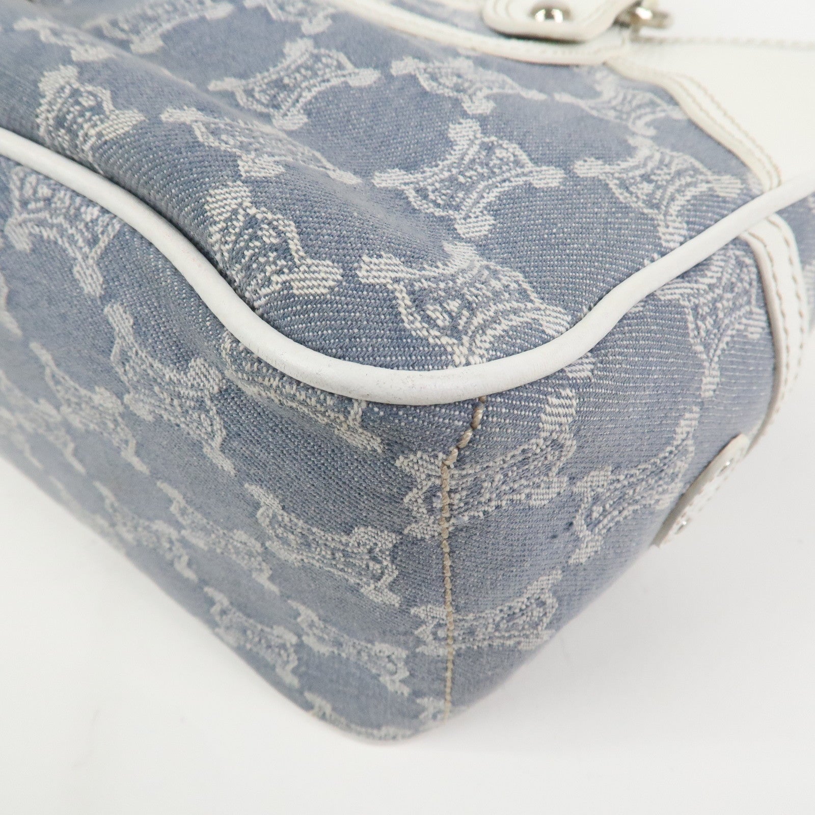 CELINE Macadam Canvas Leather Boogie Bag Hand Bag Light Blue White