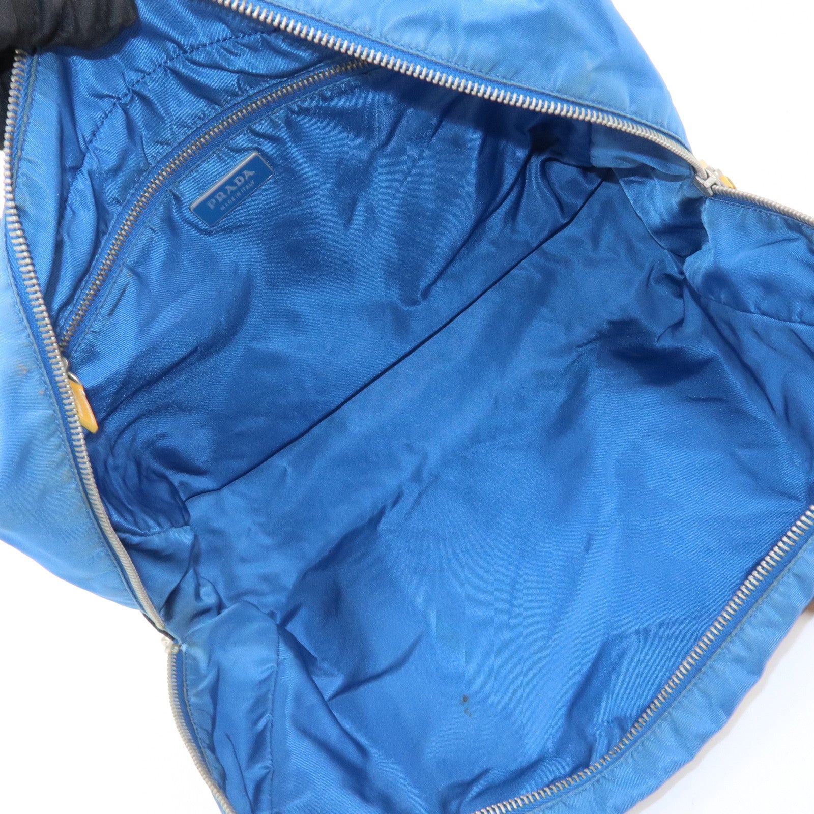 PRADA Triangle Logo Nylon Leather Shoulder Bag Hand Bag Navy Yellow