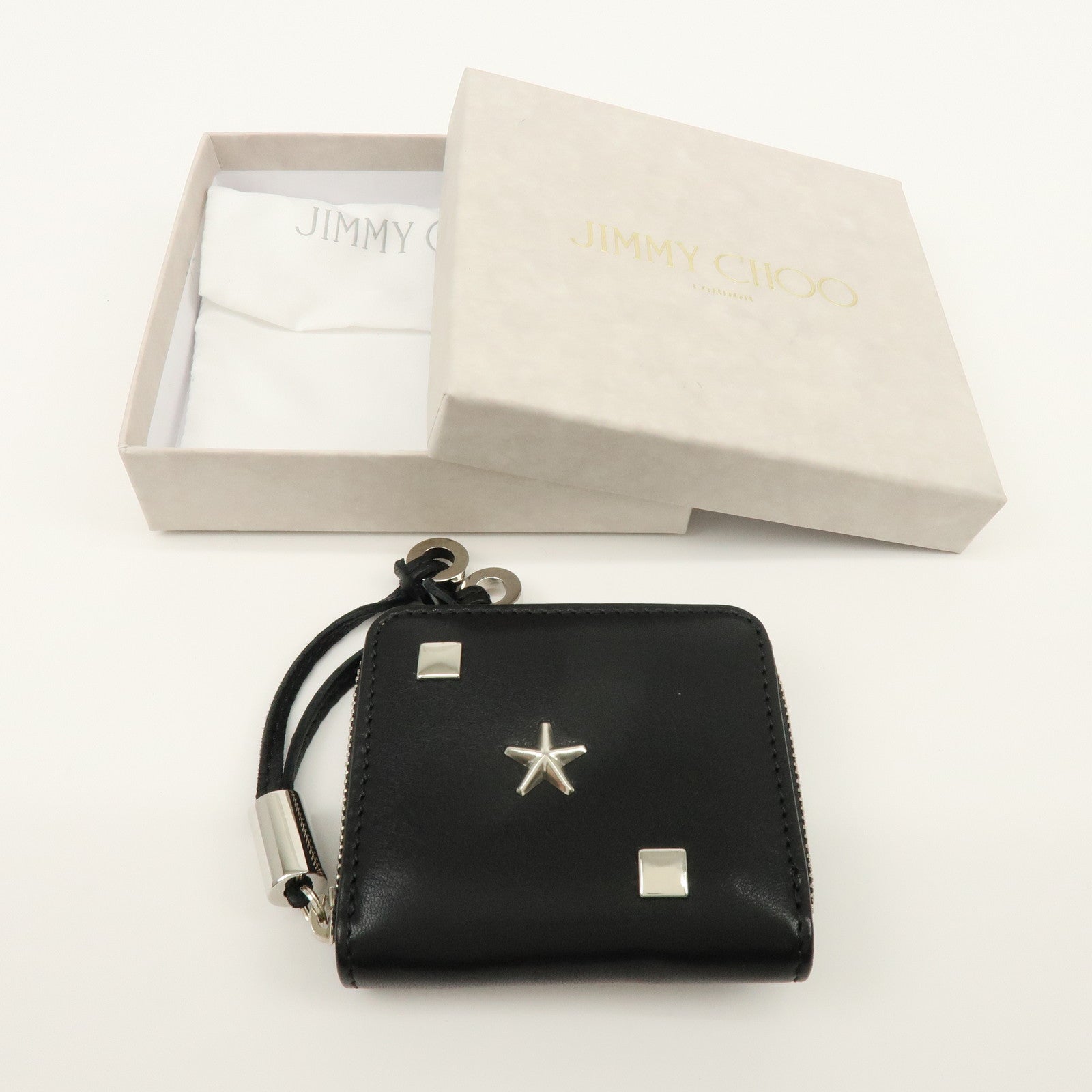 JIMMY CHOO Penny Star Studs Leather Coin Case Coin Wallet Black
