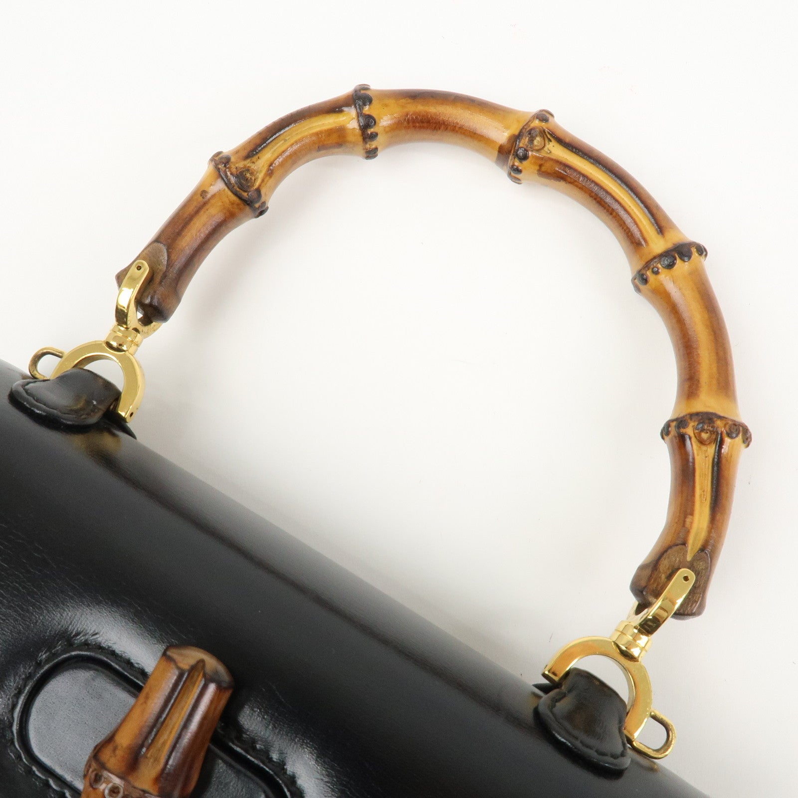 GUCCI Bamboo Leather 2WAY Bag Hand Bag Black 000 2046