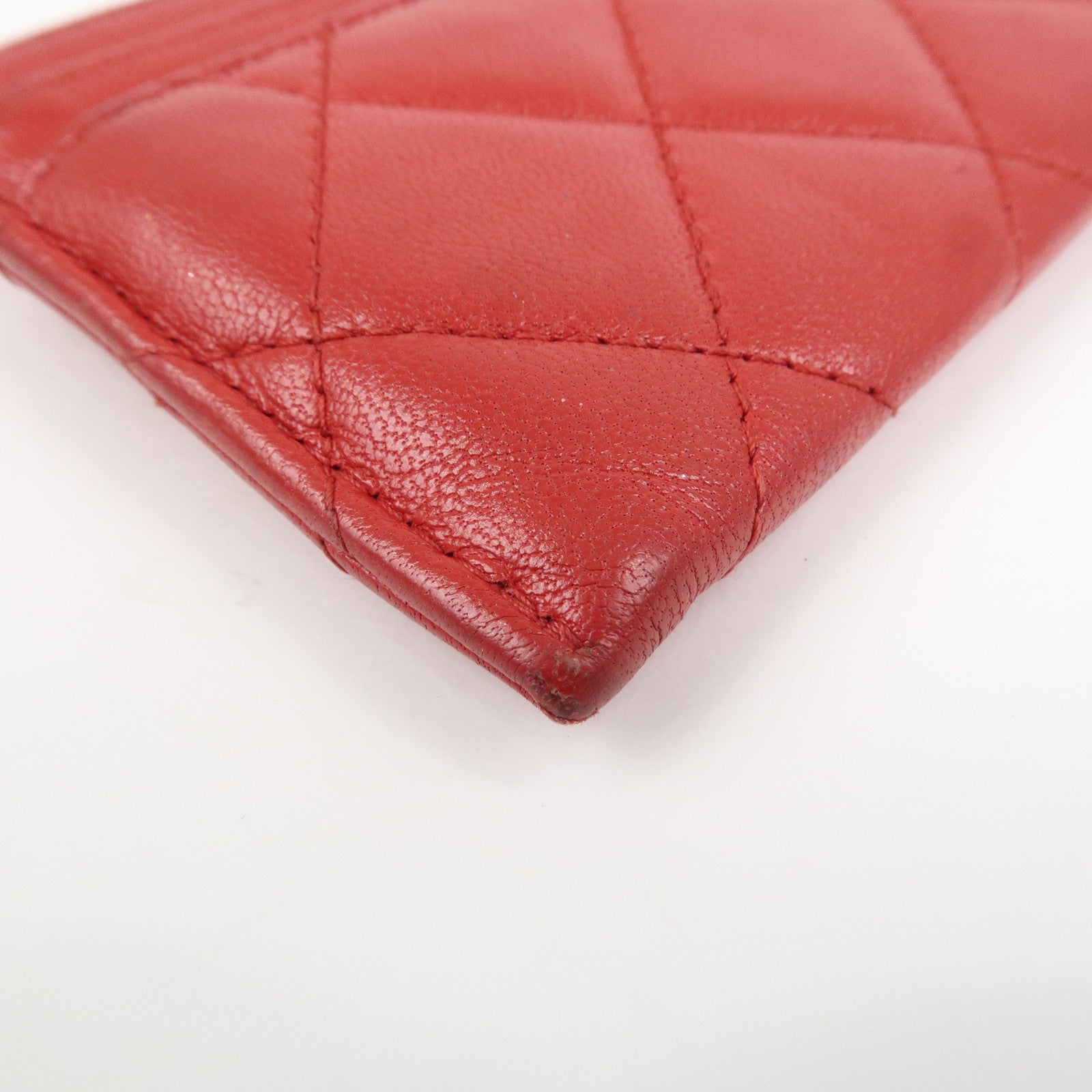 CHANEL COCO Mark Matelasse Lamb Skin Card Case Red