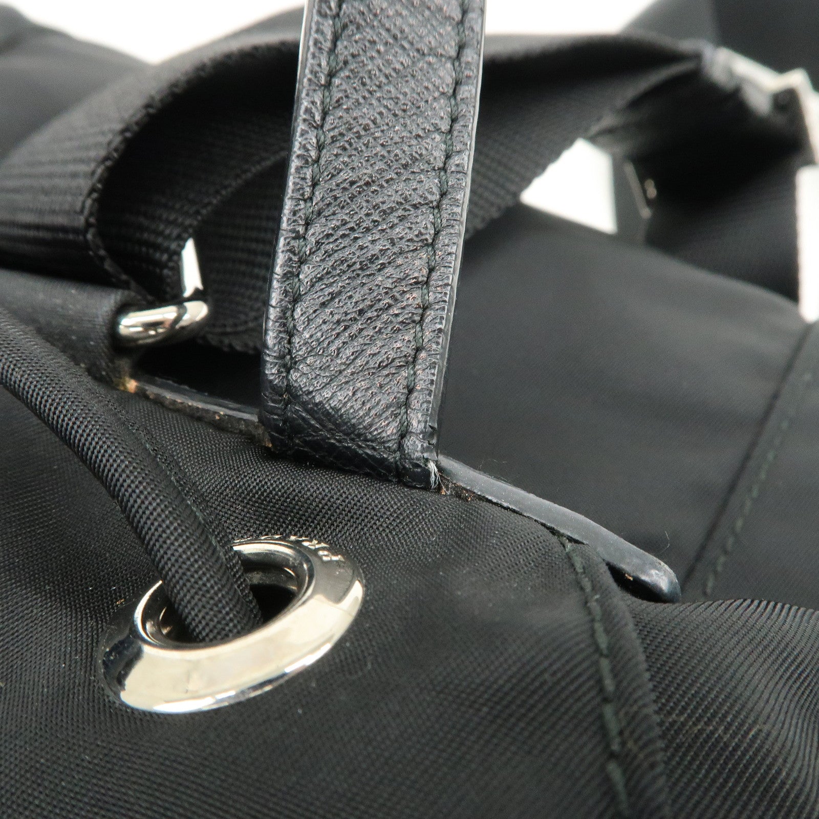 PRADA Triangle Logo Nylon Leather Backpack Rucksack Black 1BZ032