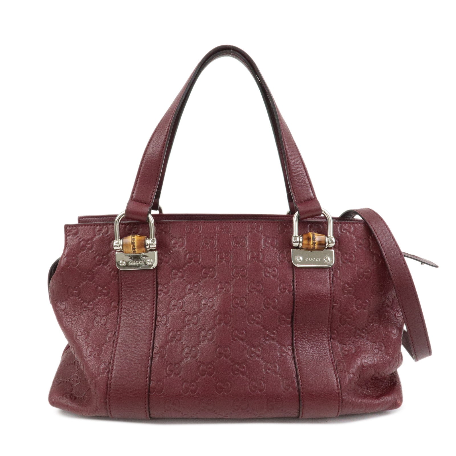 GUCCI Bamboo Guccissima Leather 2Way Bag Hand Bag Wine Red 355772