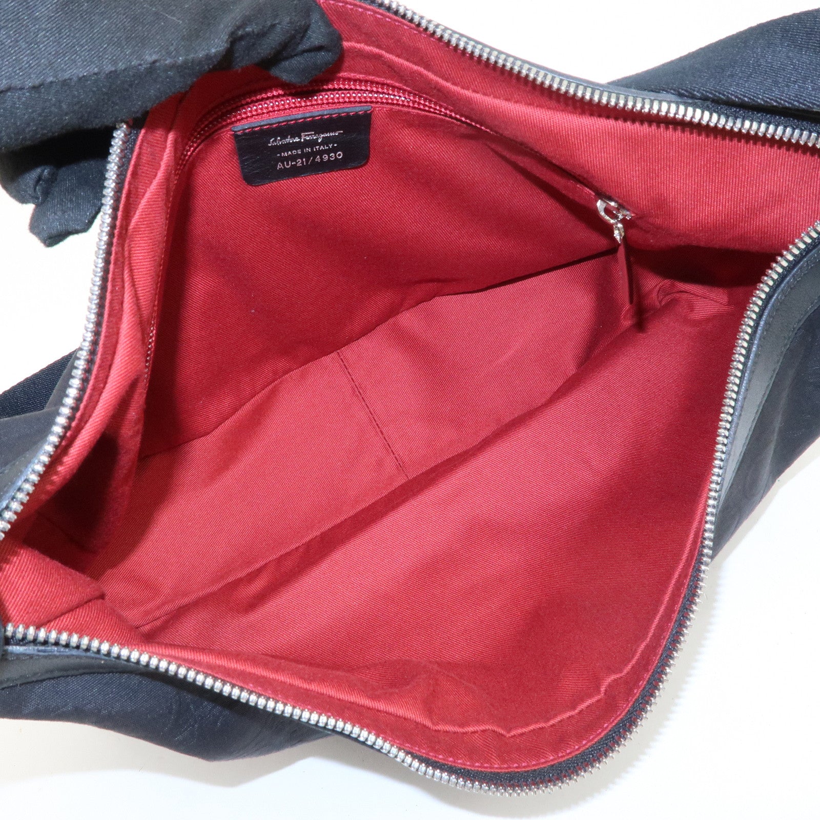 Ferragamo Gancini Logo Nylon Canvas Leather Shoulder Bag Black