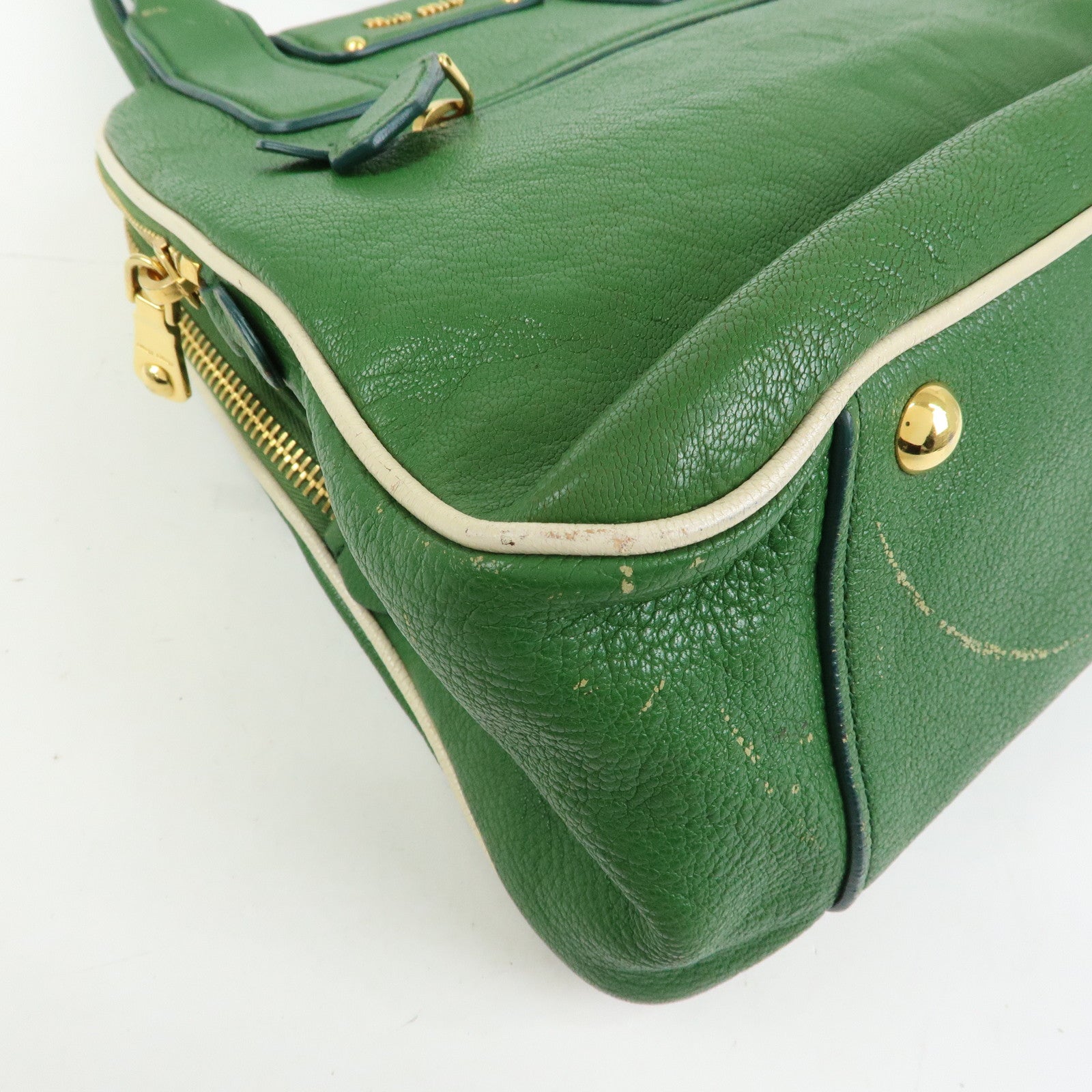 MIU MIU Madras Leather 2Way Bag Hand Bag Shoulder Bag Green