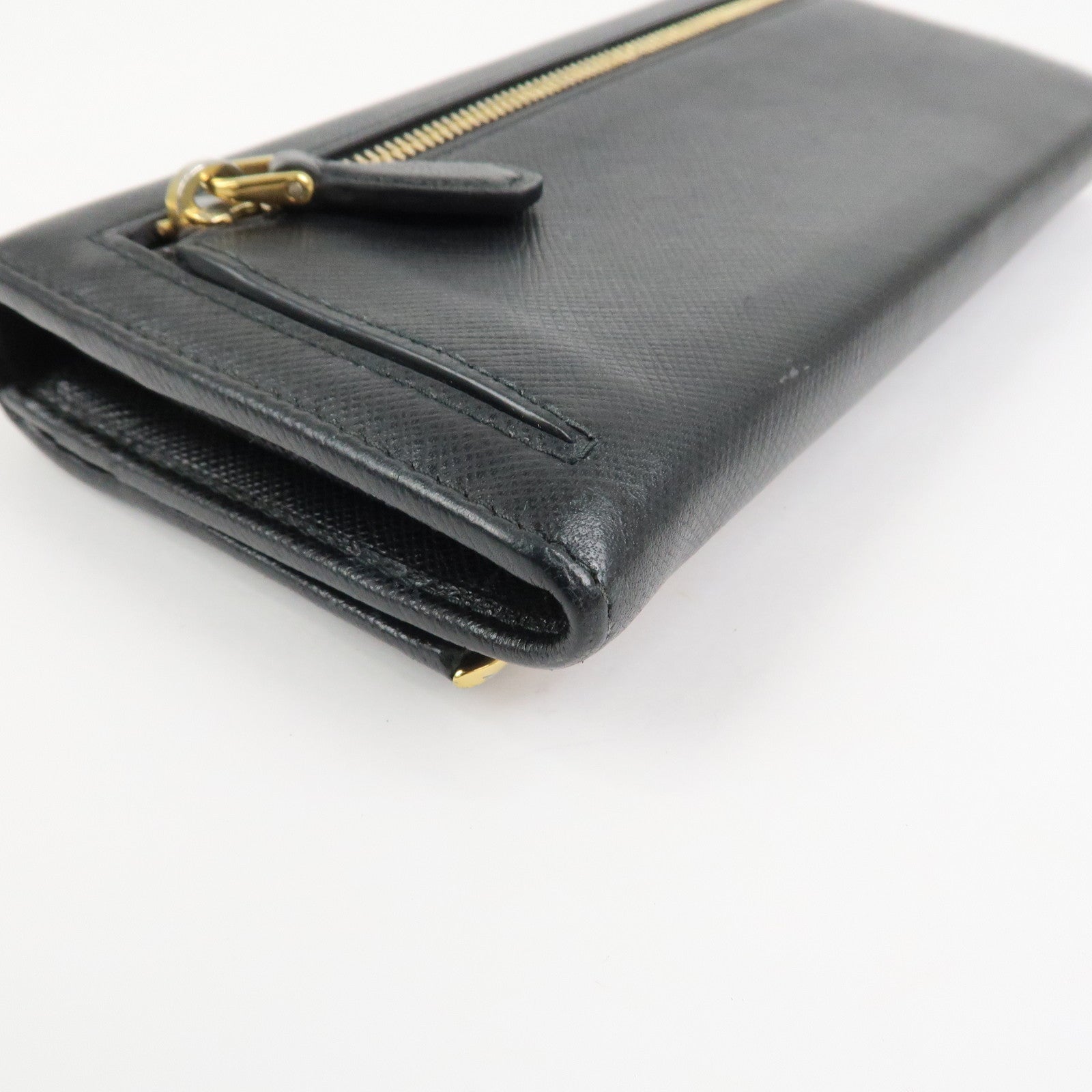 PRADA Saffiano Leather Flap Bi-Fold Long Wallet Black 1MH132