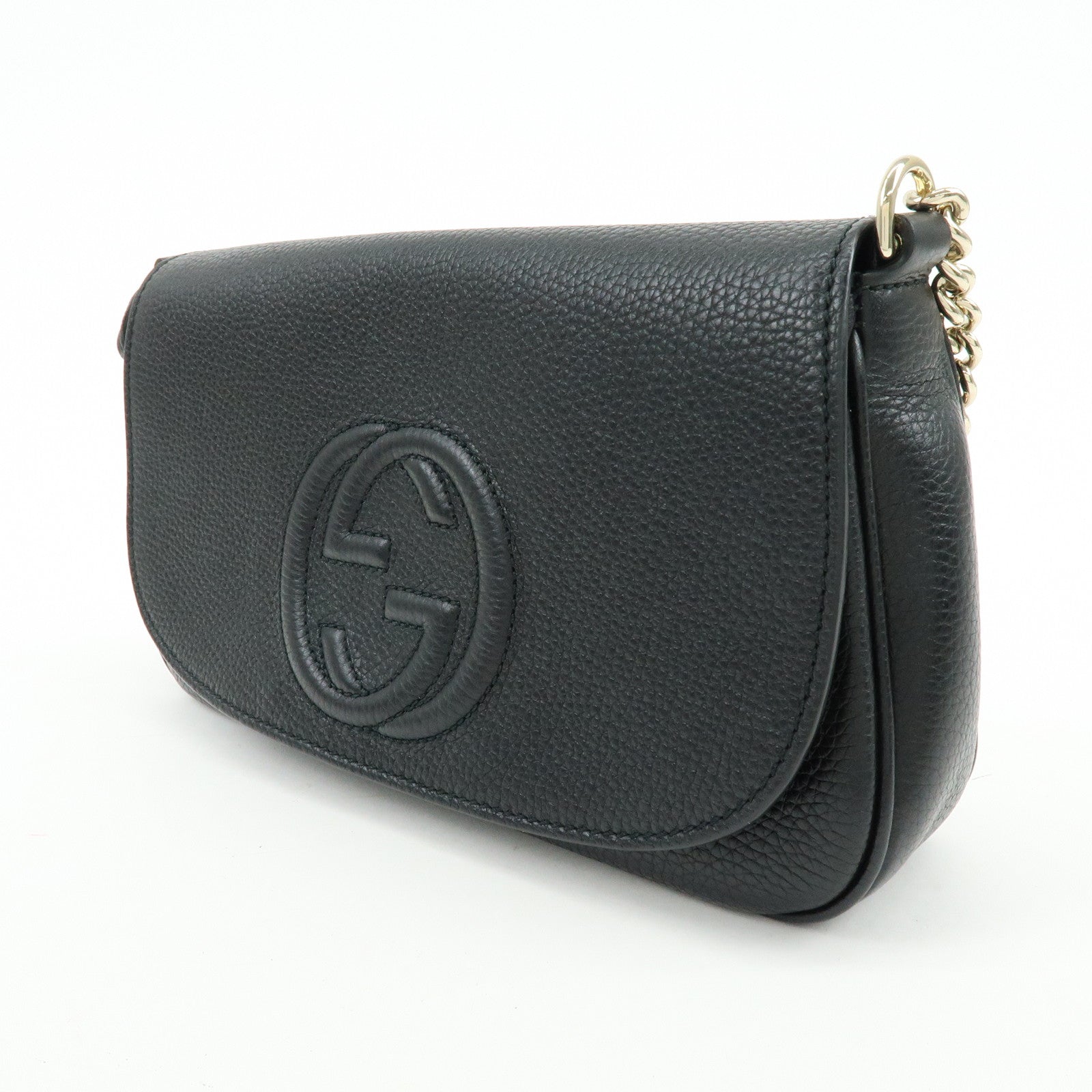 GUCCI SOHO Calf Leather Chain Shoulder Crossbody Bag Black 536224