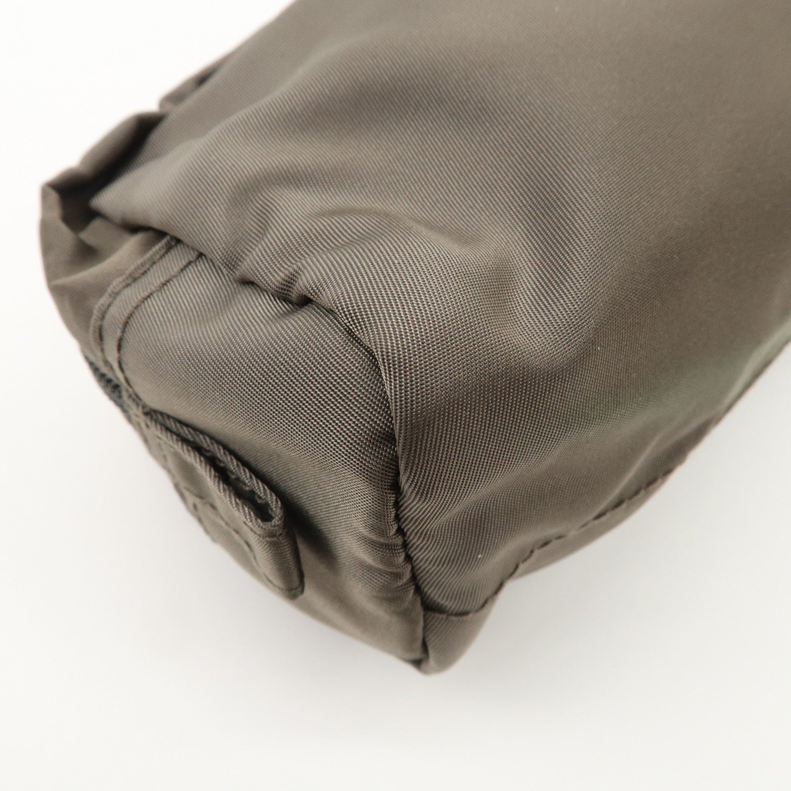 PRADA Set of 2 Leather Nylon Pouch Cosmetic Pouch Gray Khaki Used
