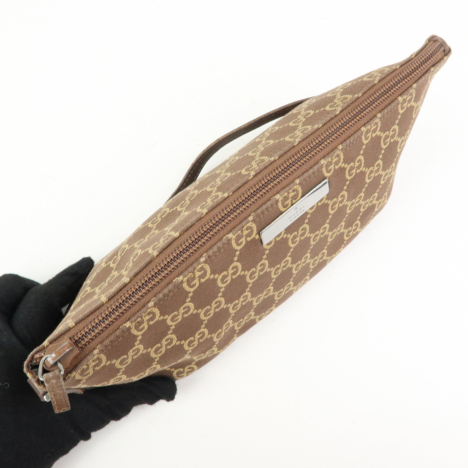 GUCCI Boat Bag GG Canvas Accessory Pouch Hand Bag Brown 039.1103