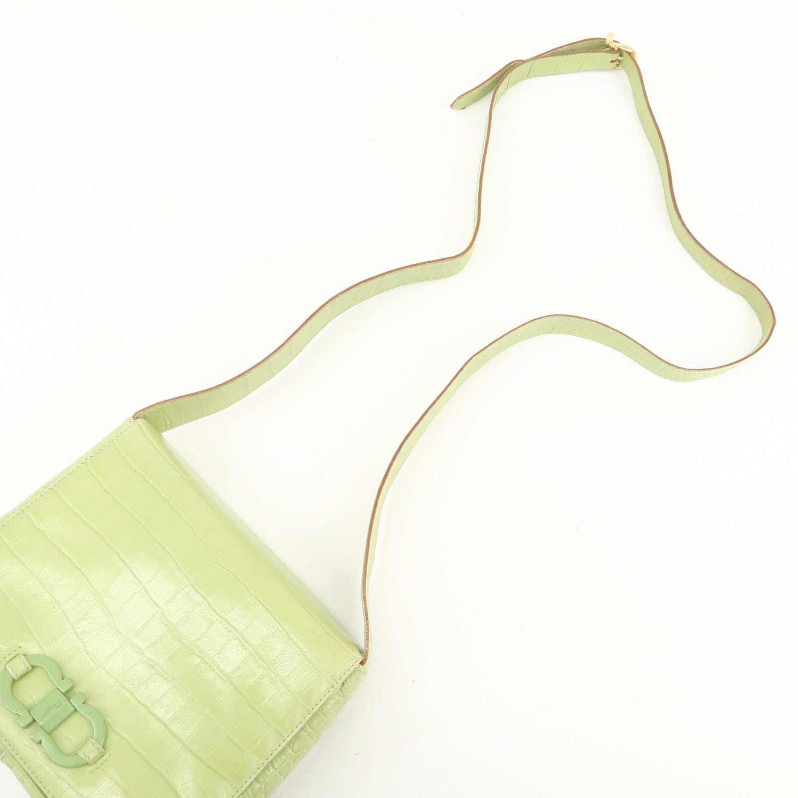 Ferragamo Gancini Embossed Leather Shoulder Bag Light Green