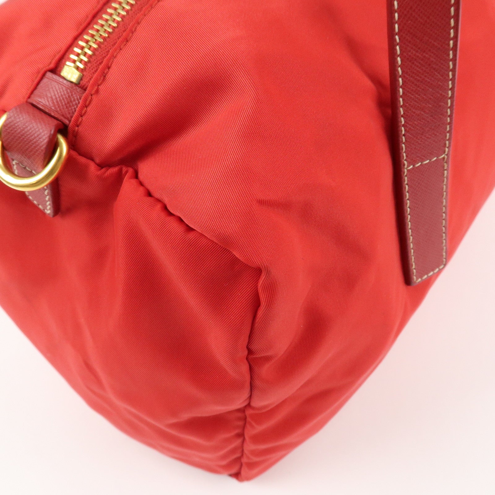 PRADA Triangle Logo Nylon Leather 2Way Shoulder Bag Hand Bag Red Used