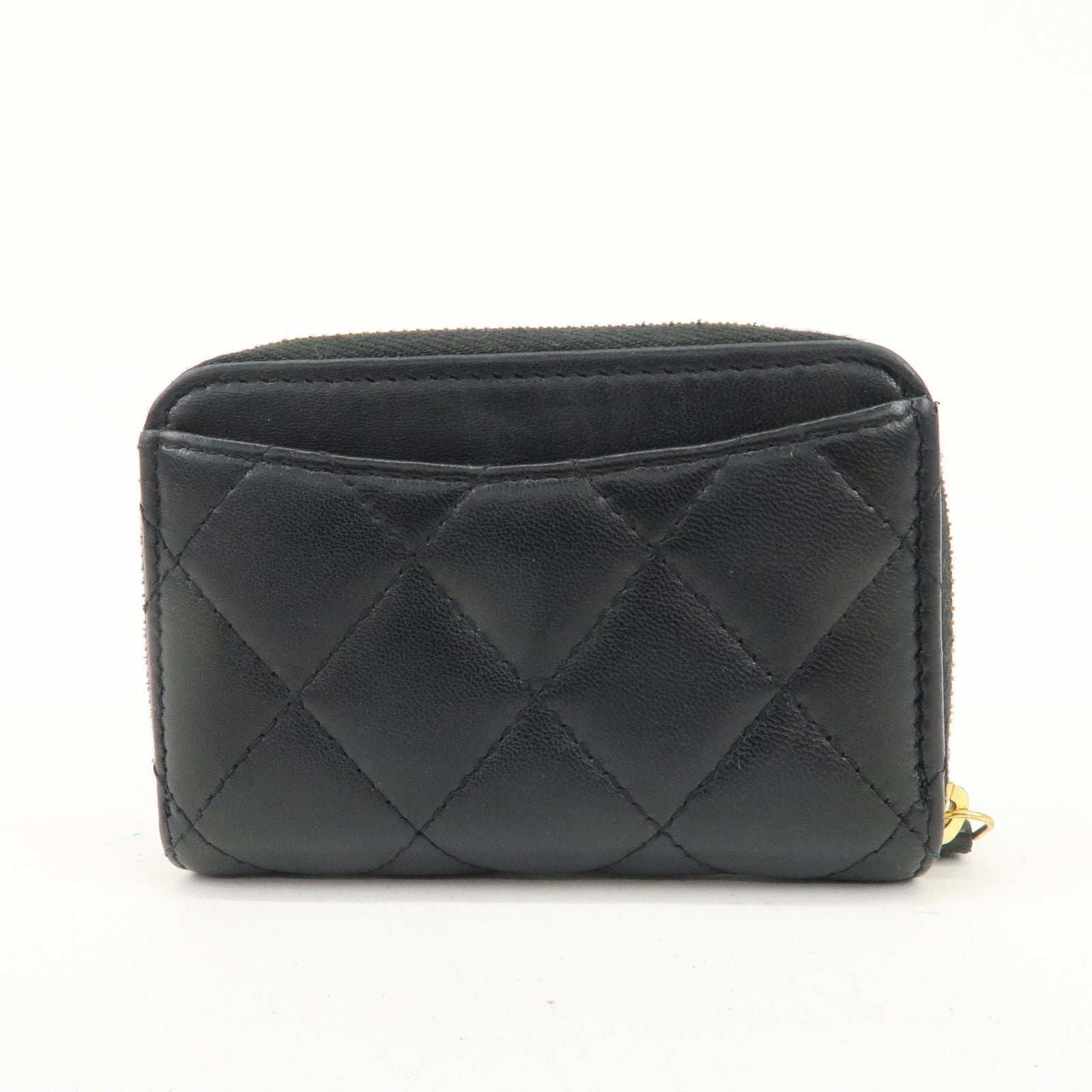 CHANEL Matelasse Lamb Skin Round Zippy Coin Case Black A84511 Used