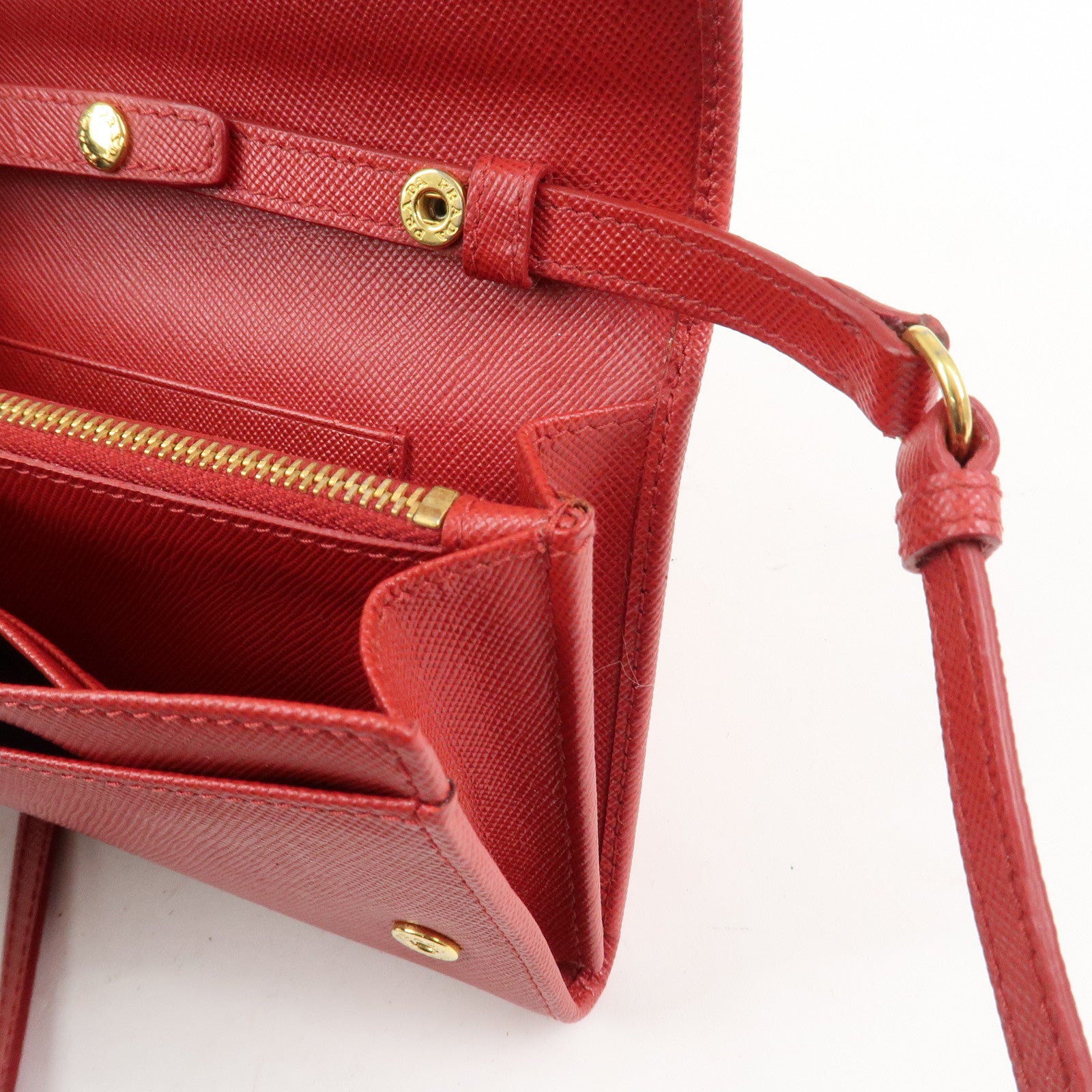 PRADA Saffiano Leather Shoulder Long Wallet Red 1M1437