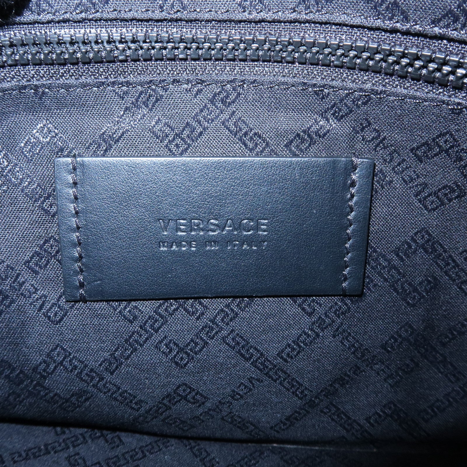 VERSACE Logo Leather Heart Wrist Bag Clutch Bag Black Multicolor
