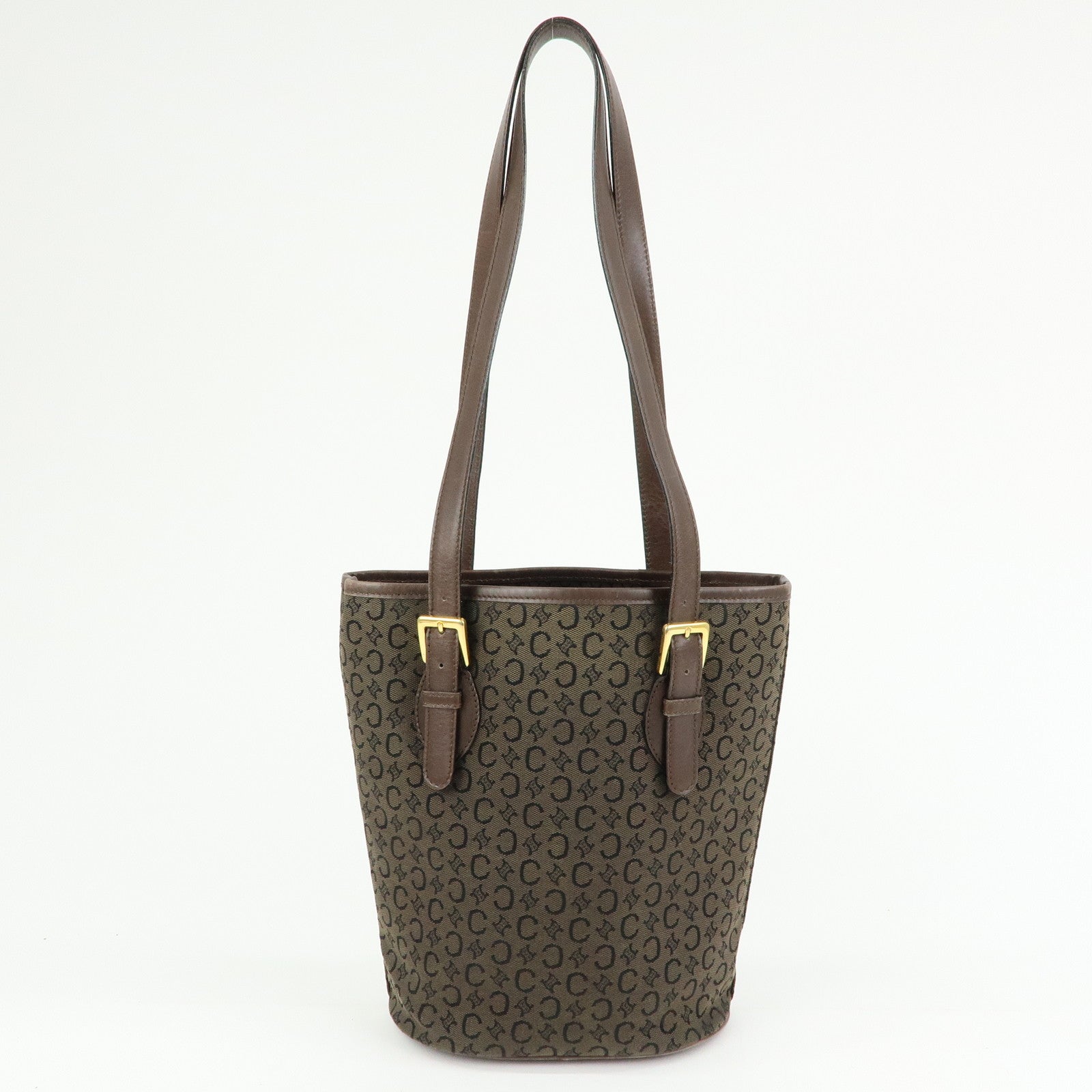 CELINE C Macadam Canvas Leather Tote Bag Shoulder Bag Brown
