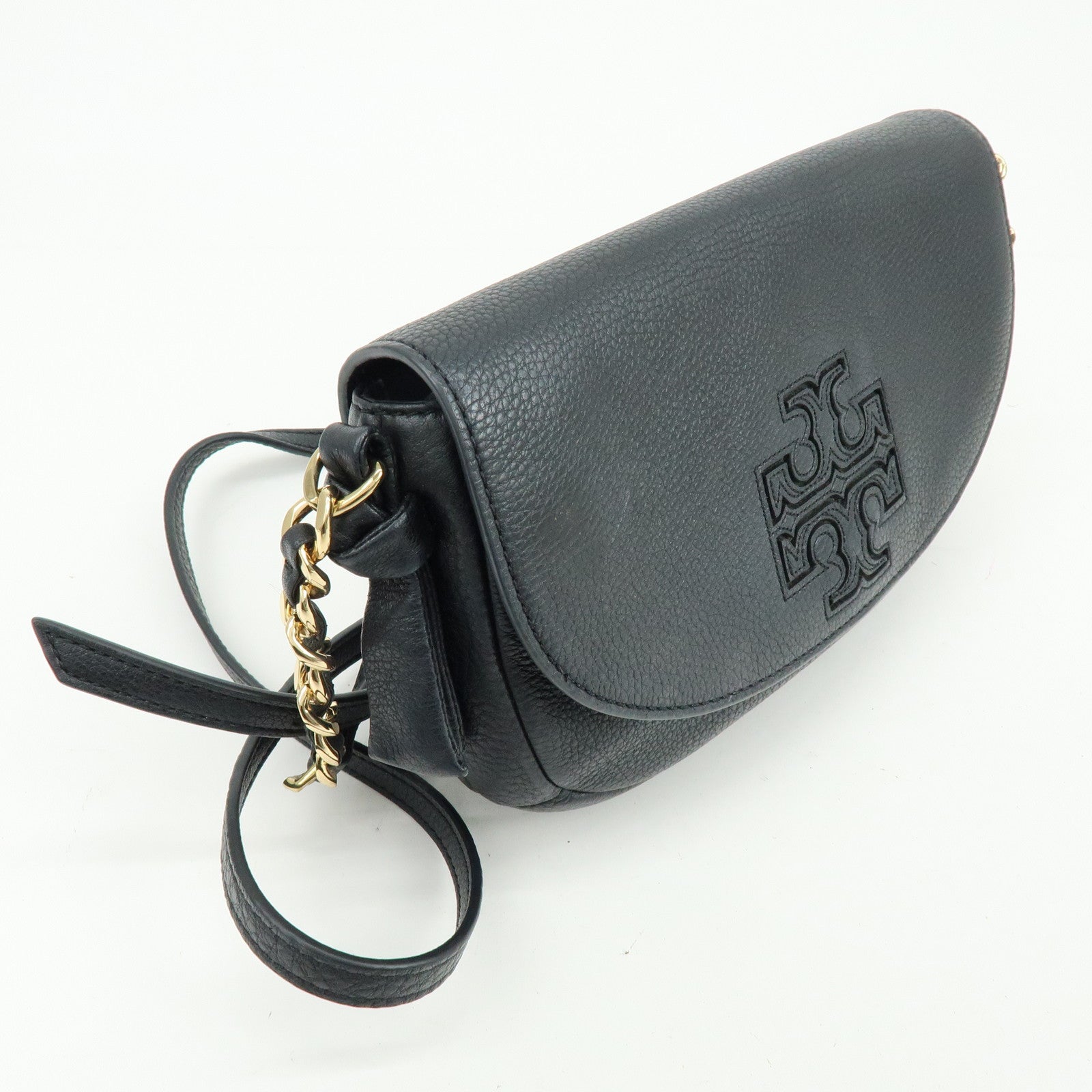 TORY BURCH Logo Leather Shoulder Bag Crossbody Bag Black