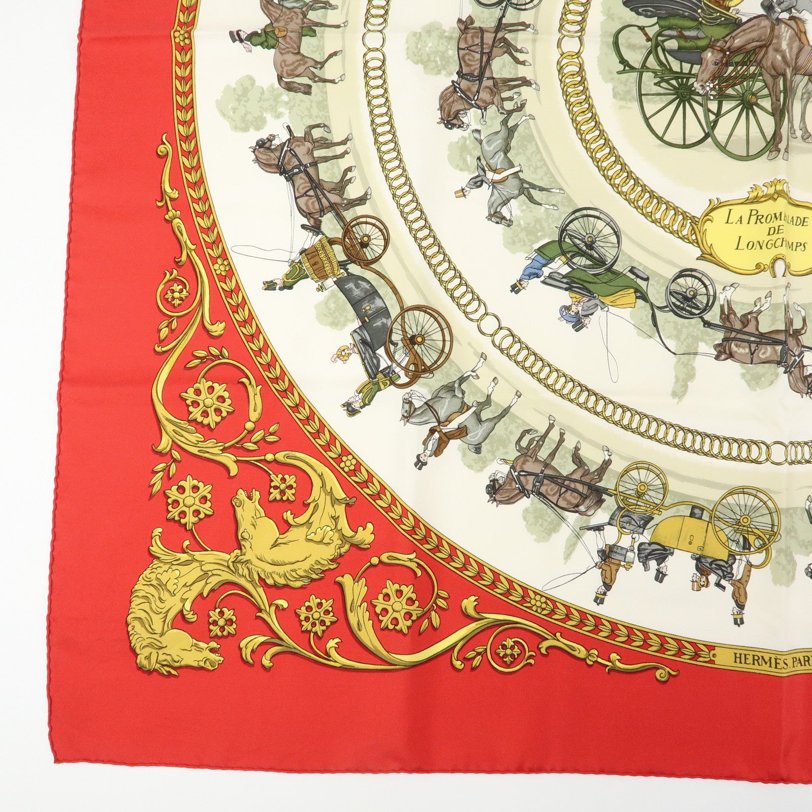 HERMES Carre 90 Set of 2 Silk 100% Scarf Gold Ivory Red