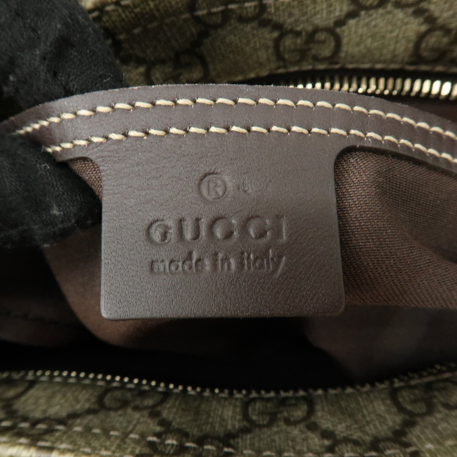 GUCCI GG Supreme Leather Shoulder Bag Gray Beige Brown 201533