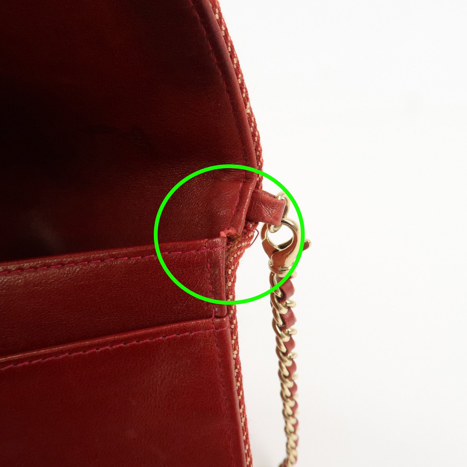 CHANEL Denim Lamb Skin Leather Chain Shoulder Bag Red