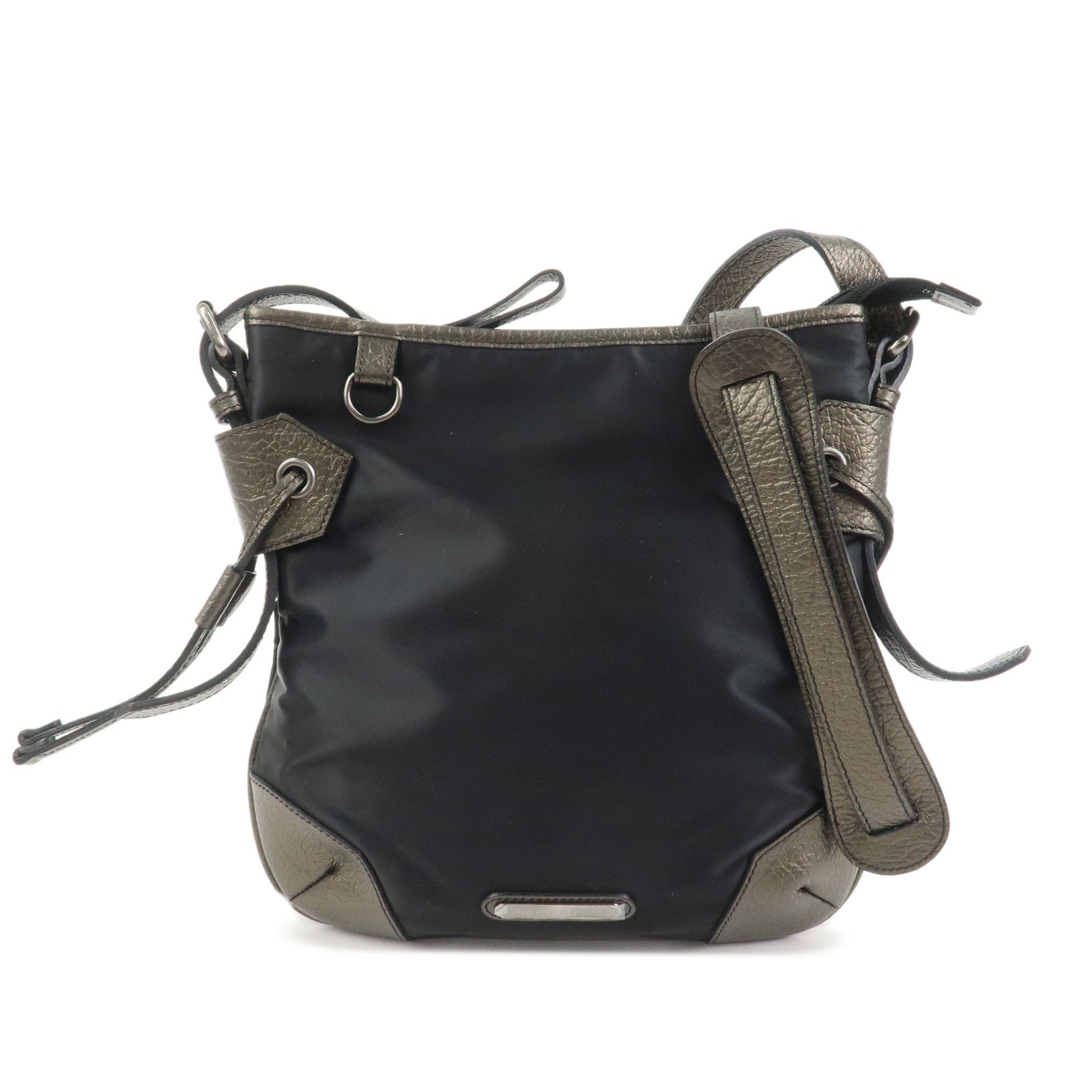 BURBERRY Nylon Leather Shoulder Bag Crossbody Bag Black Bronze