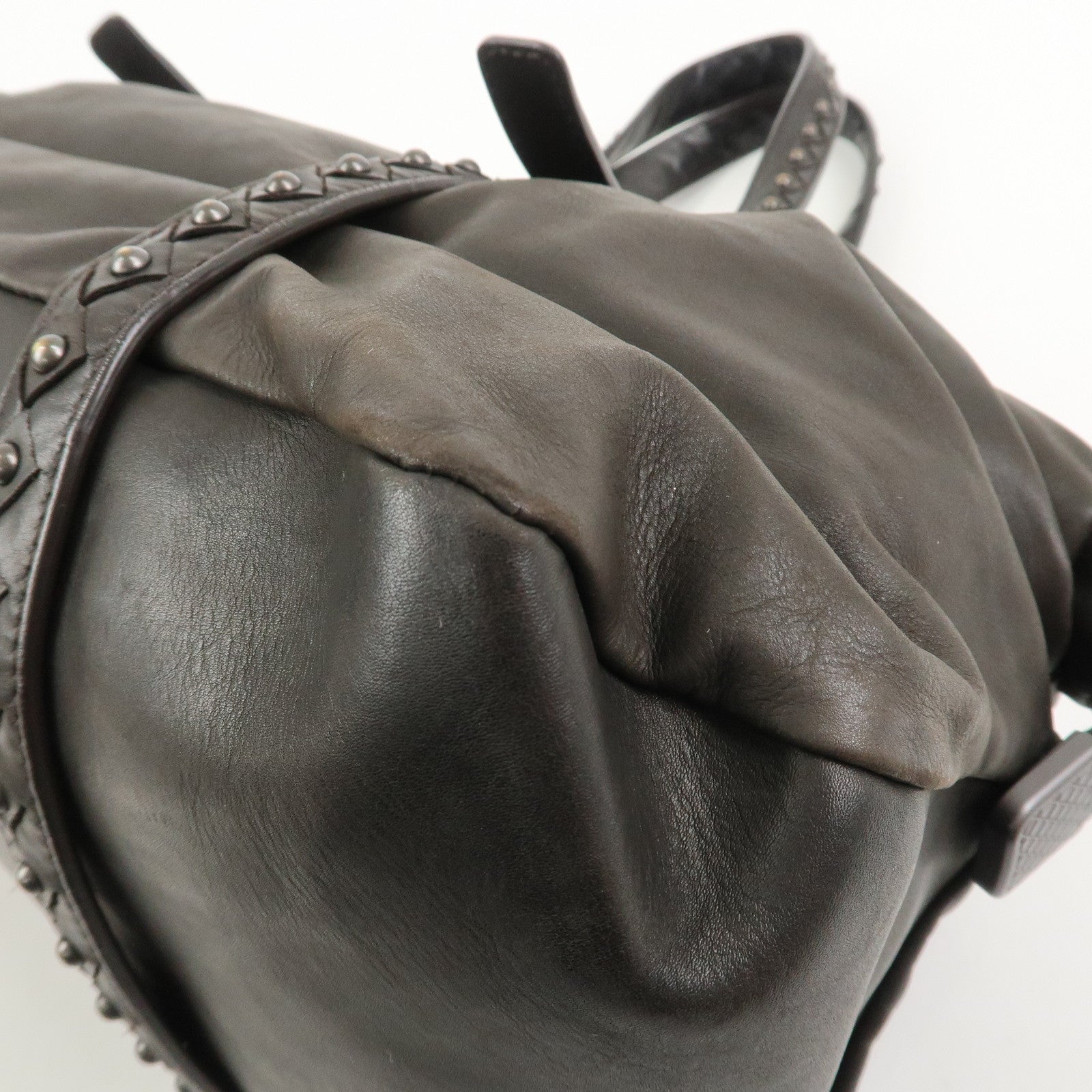 BOTTEGA VENETA Intrecciato Lamb Skin Hand Bag Dark Brown114087