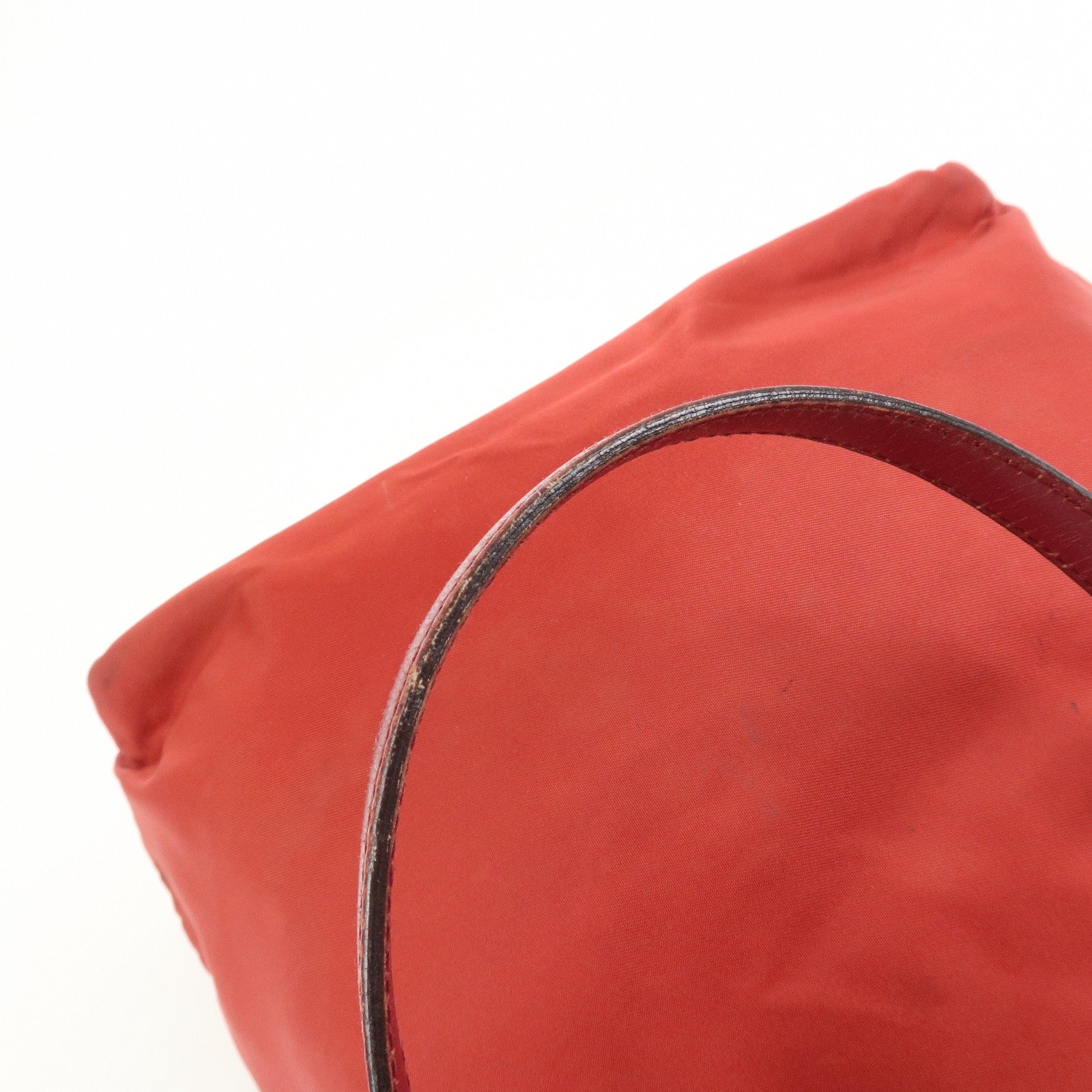 PRADA Triangle Logo Nylon Leather Tote Bag Shoulder Bag Red